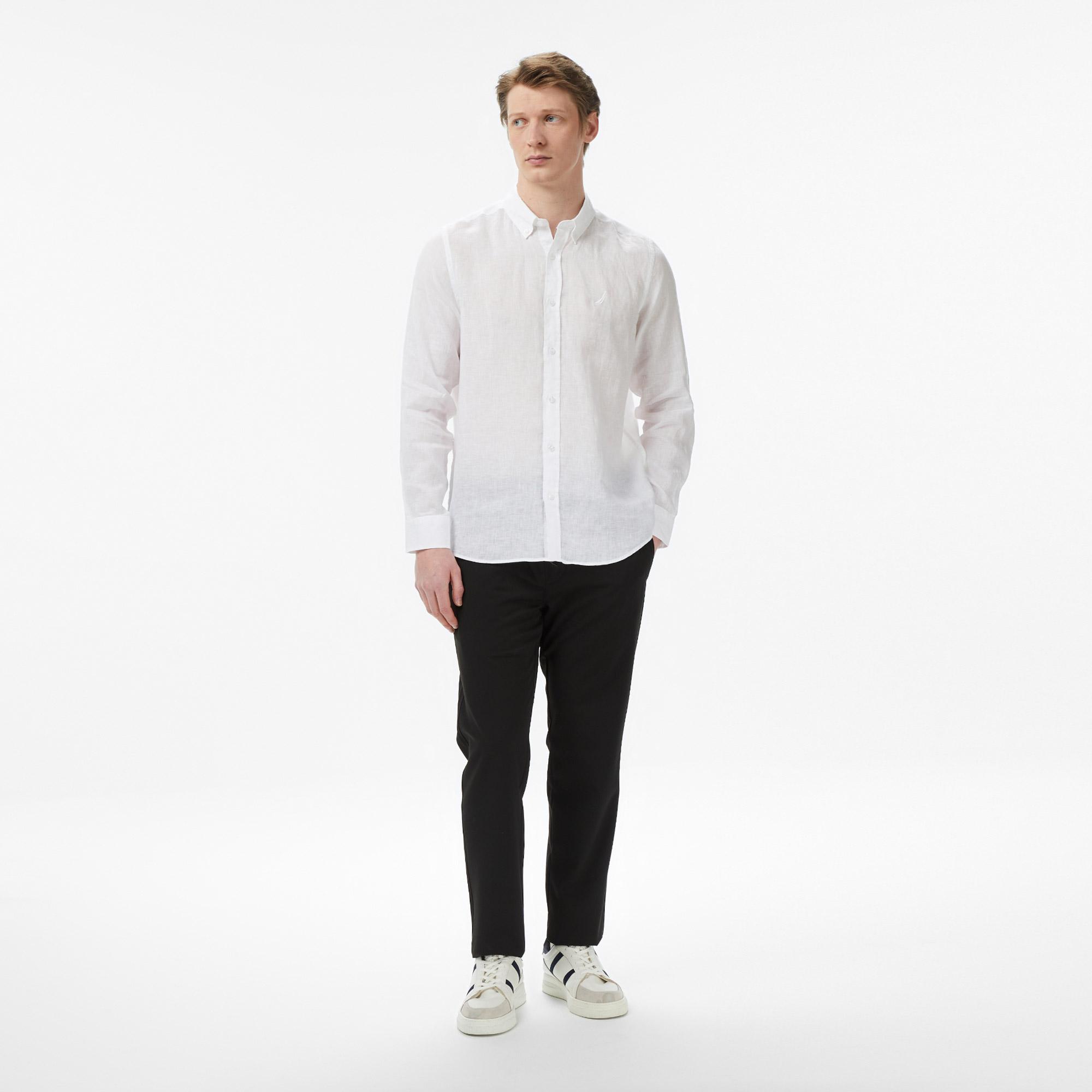 Nautica Erkek Beyaz Regular Fit Keten Gömlek