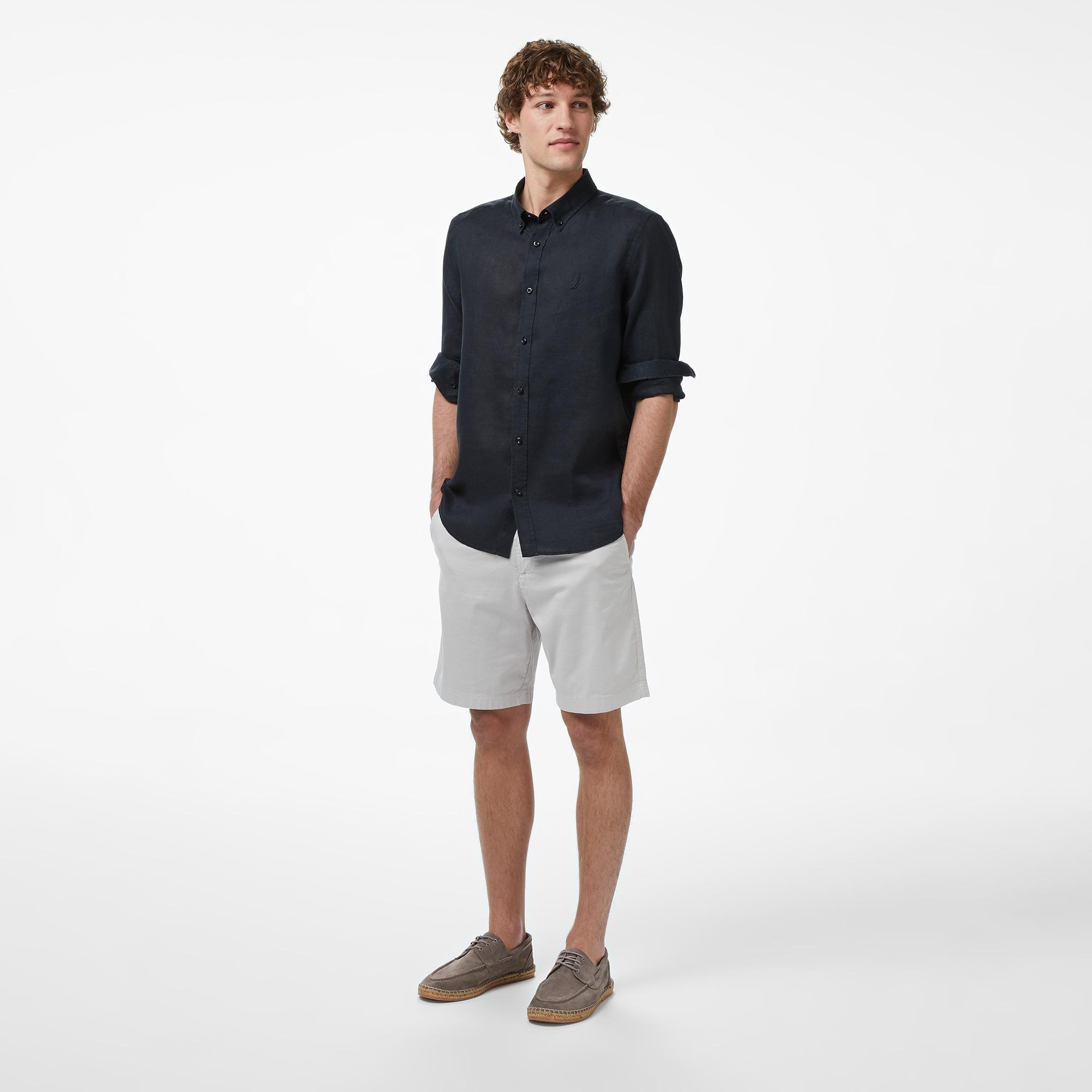 Nautica Erkek Siyah Regular Fit Keten Gömlek