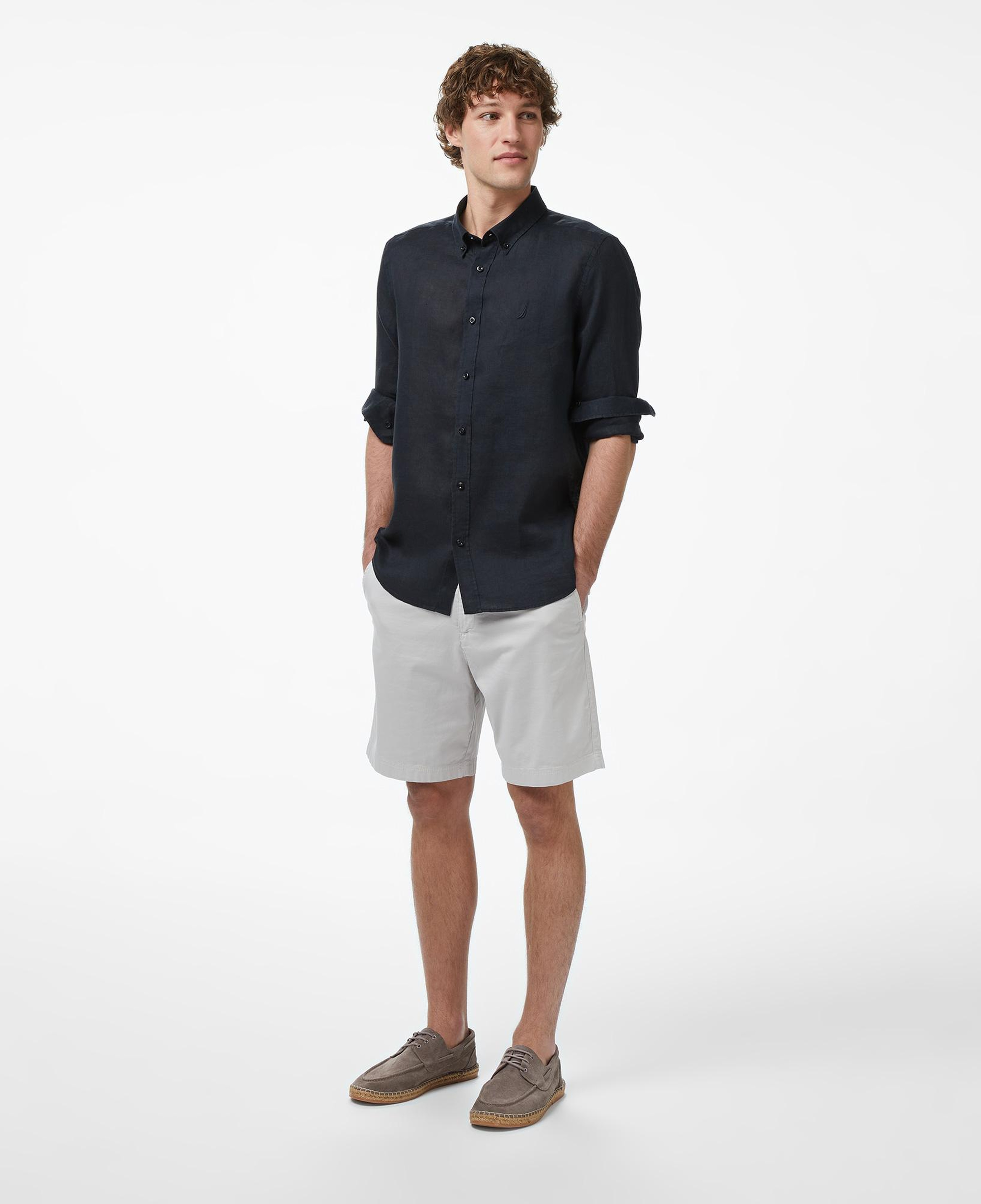 Nautica Erkek Siyah Regular Fit Keten Gömlek