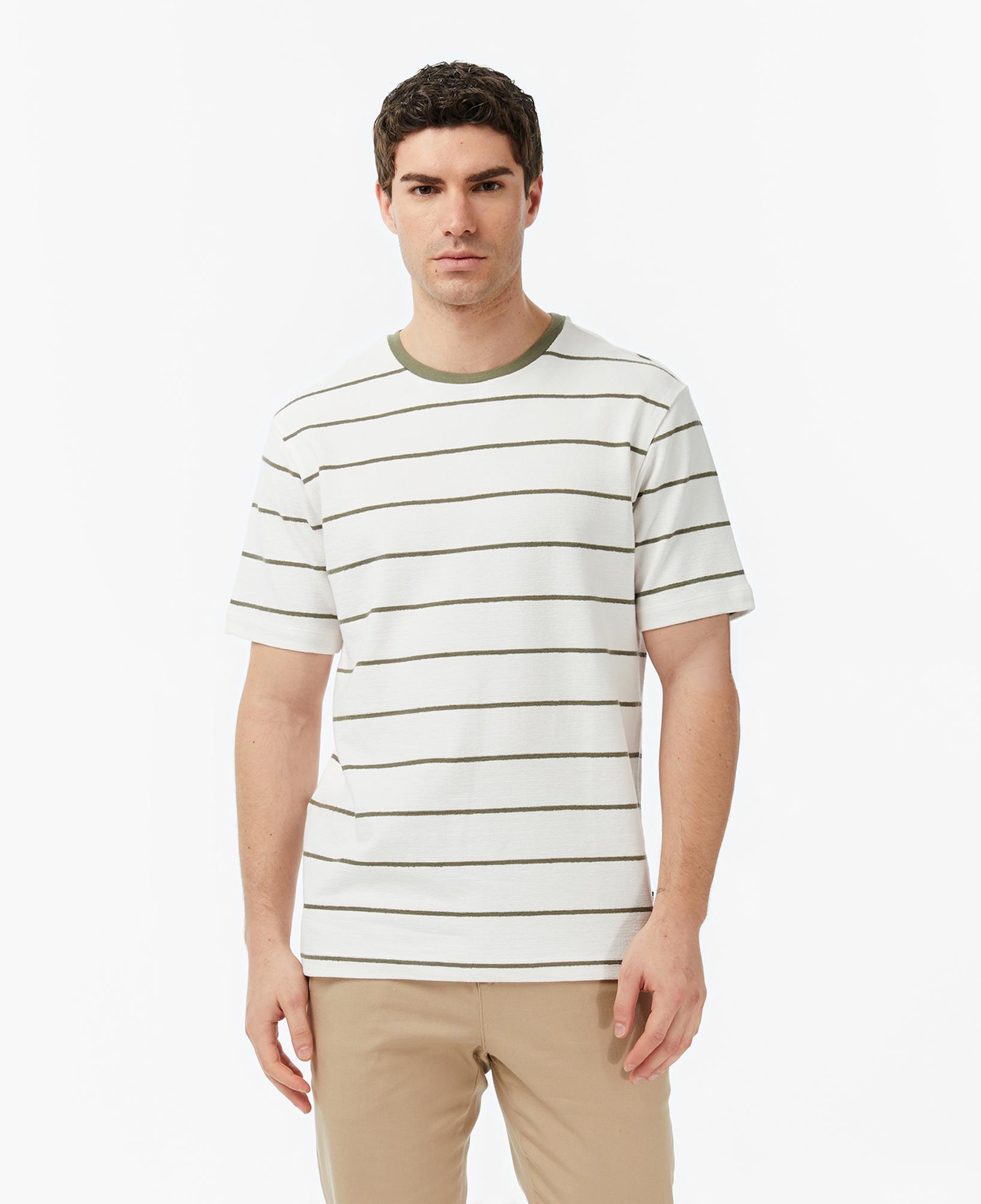 Nautica Erkek Krem Regular Fit Çizgili T-Shirt