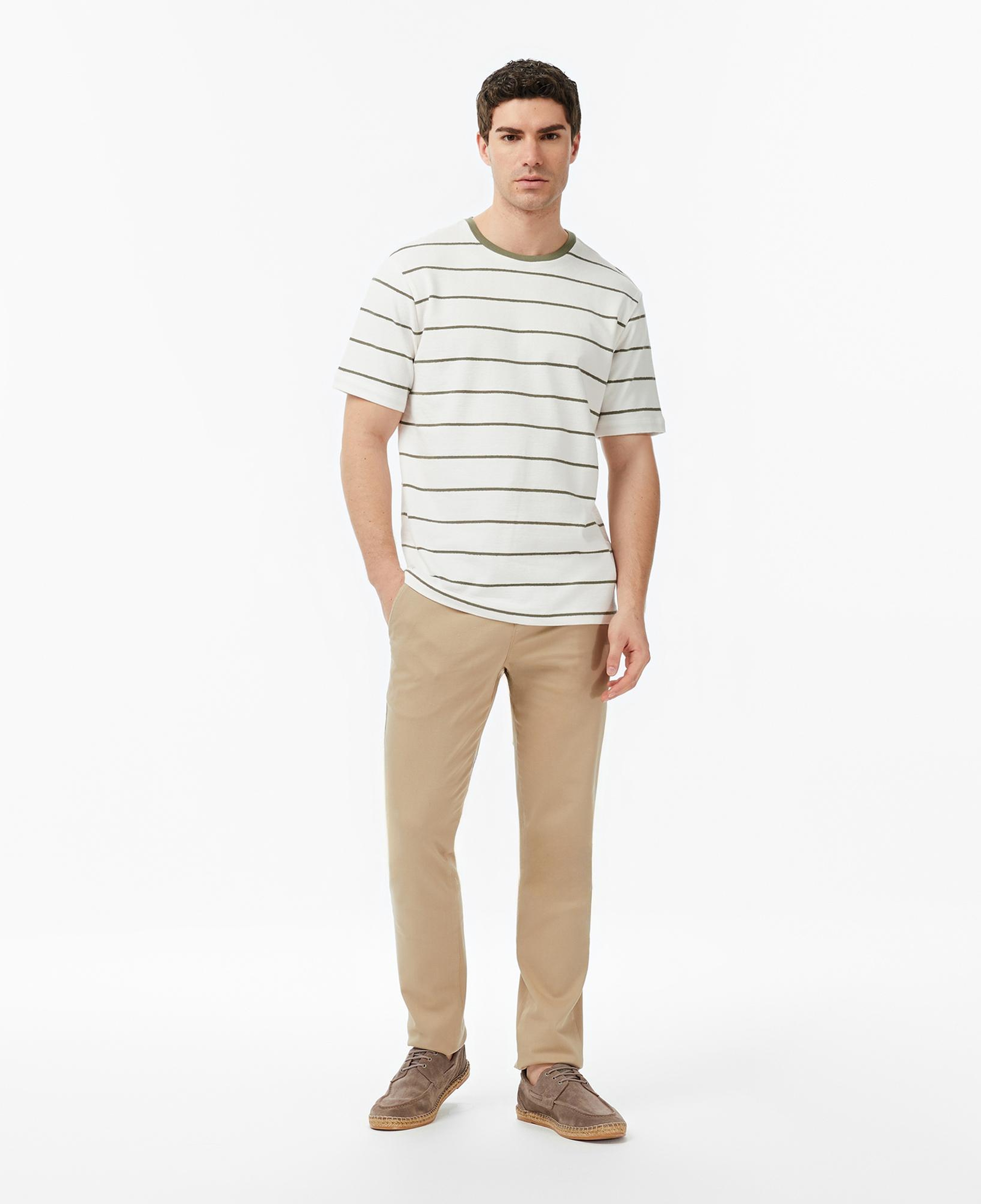 Nautica Erkek Krem Regular Fit Çizgili T-Shirt