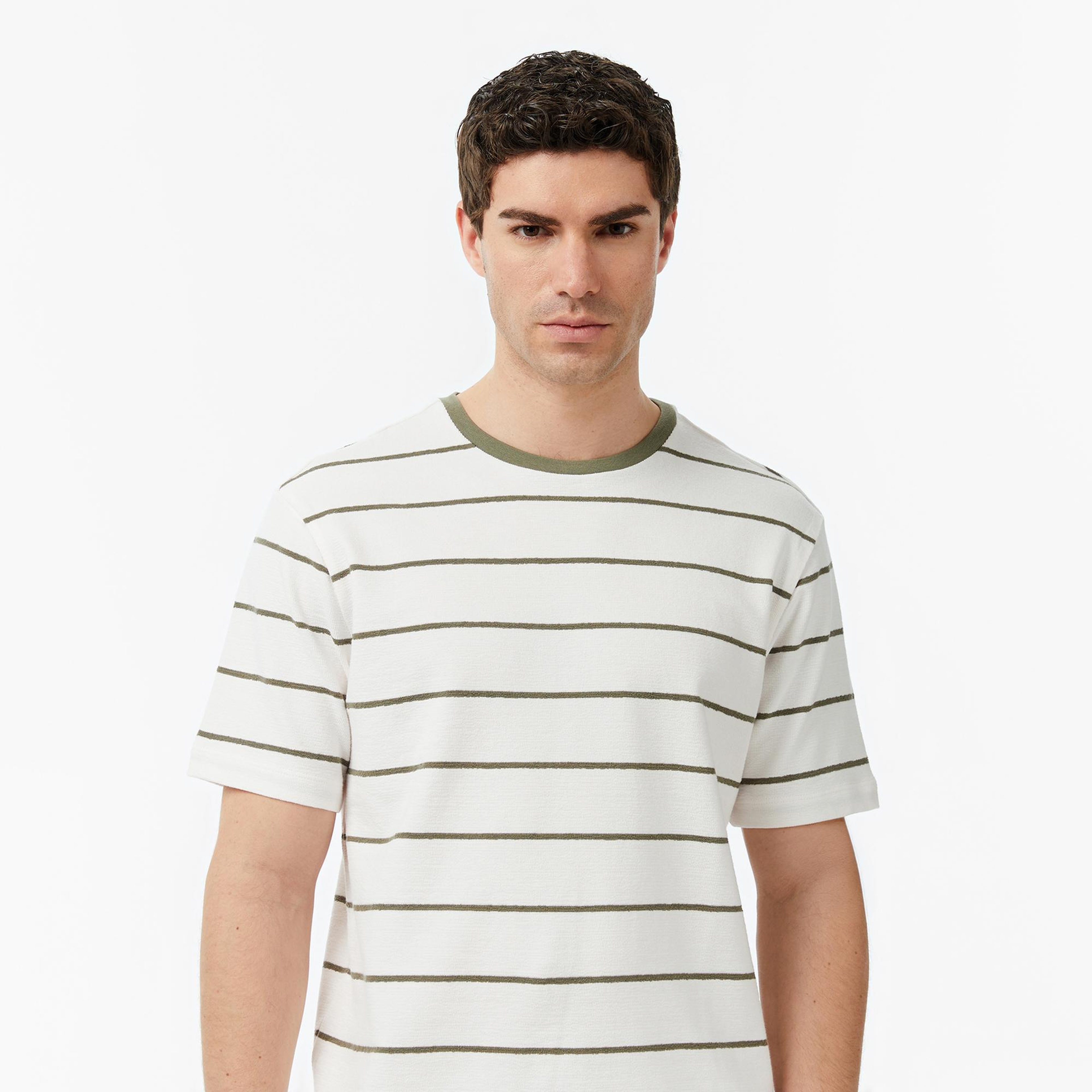 Nautica Erkek Krem Regular Fit Çizgili T-Shirt