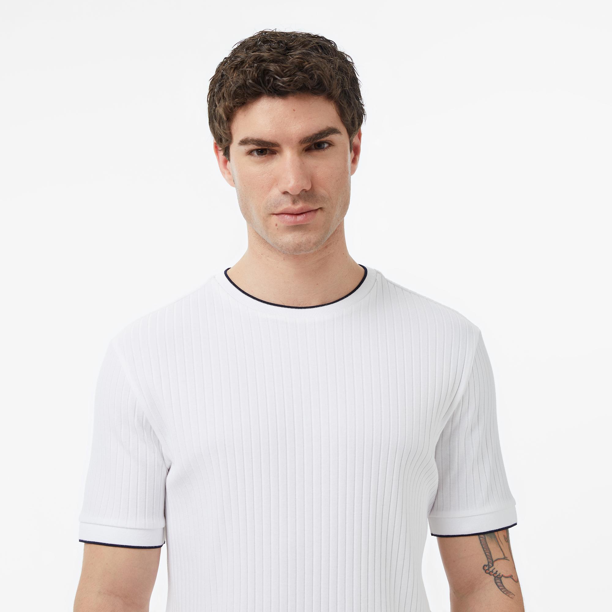 Nautica Erkek Beyaz Regular Fit Çizgili T-Shirt