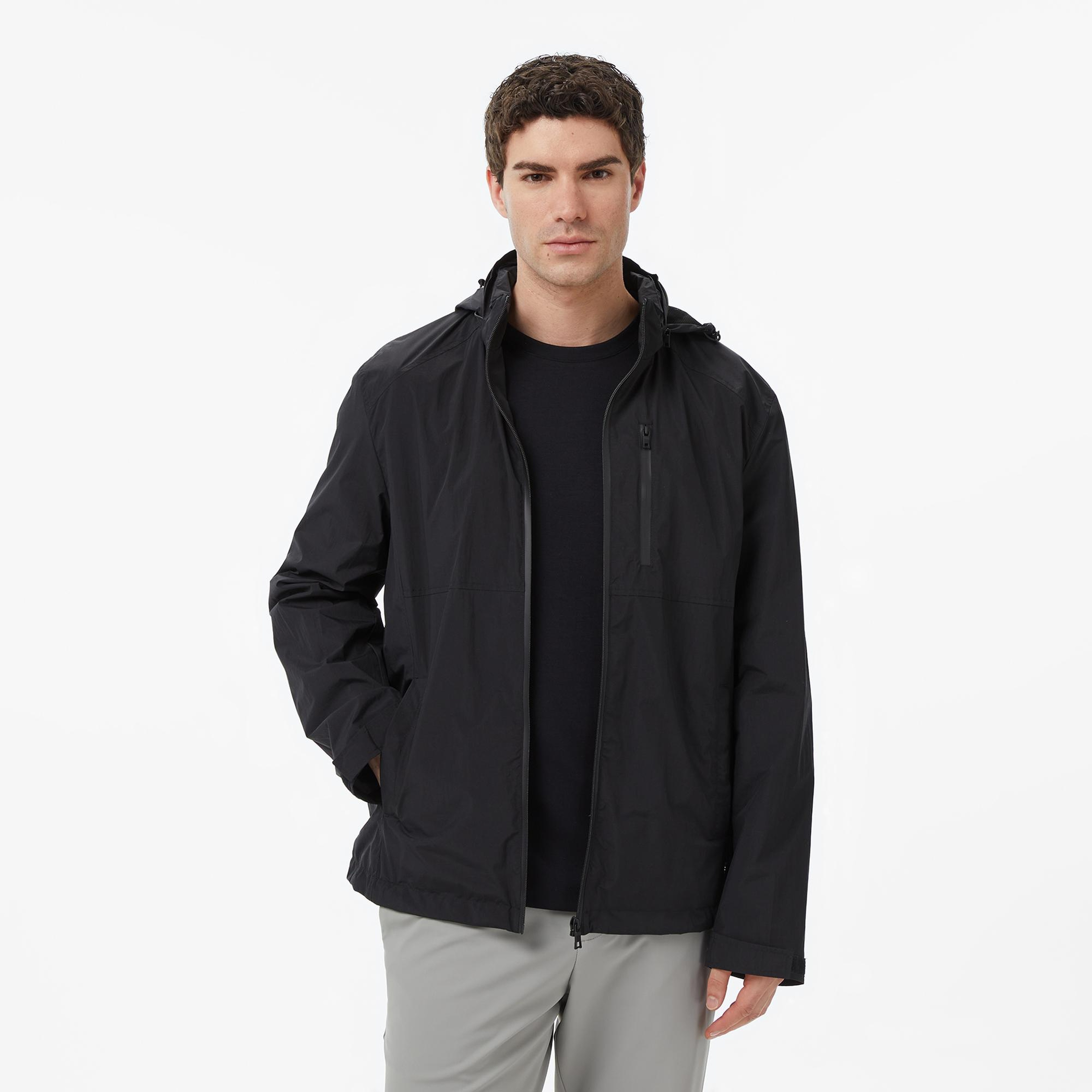 Nautica Erkek Siyah Regular Fit Dik Yaka Gizli Kapüşonlu Su İtici Mont