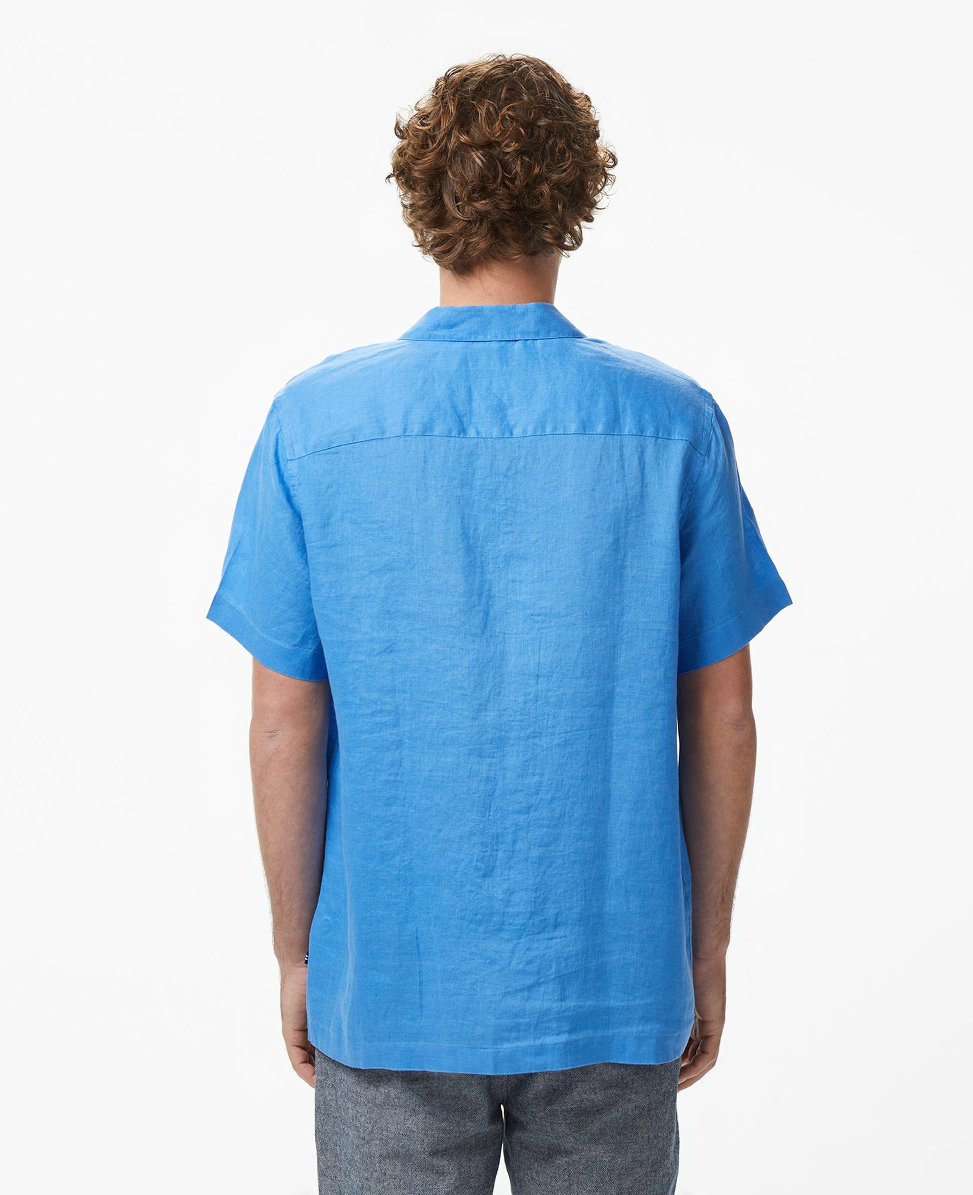 Nautica Erkek Mavi Regular Fit Kısa Kollu Keten Gömlek