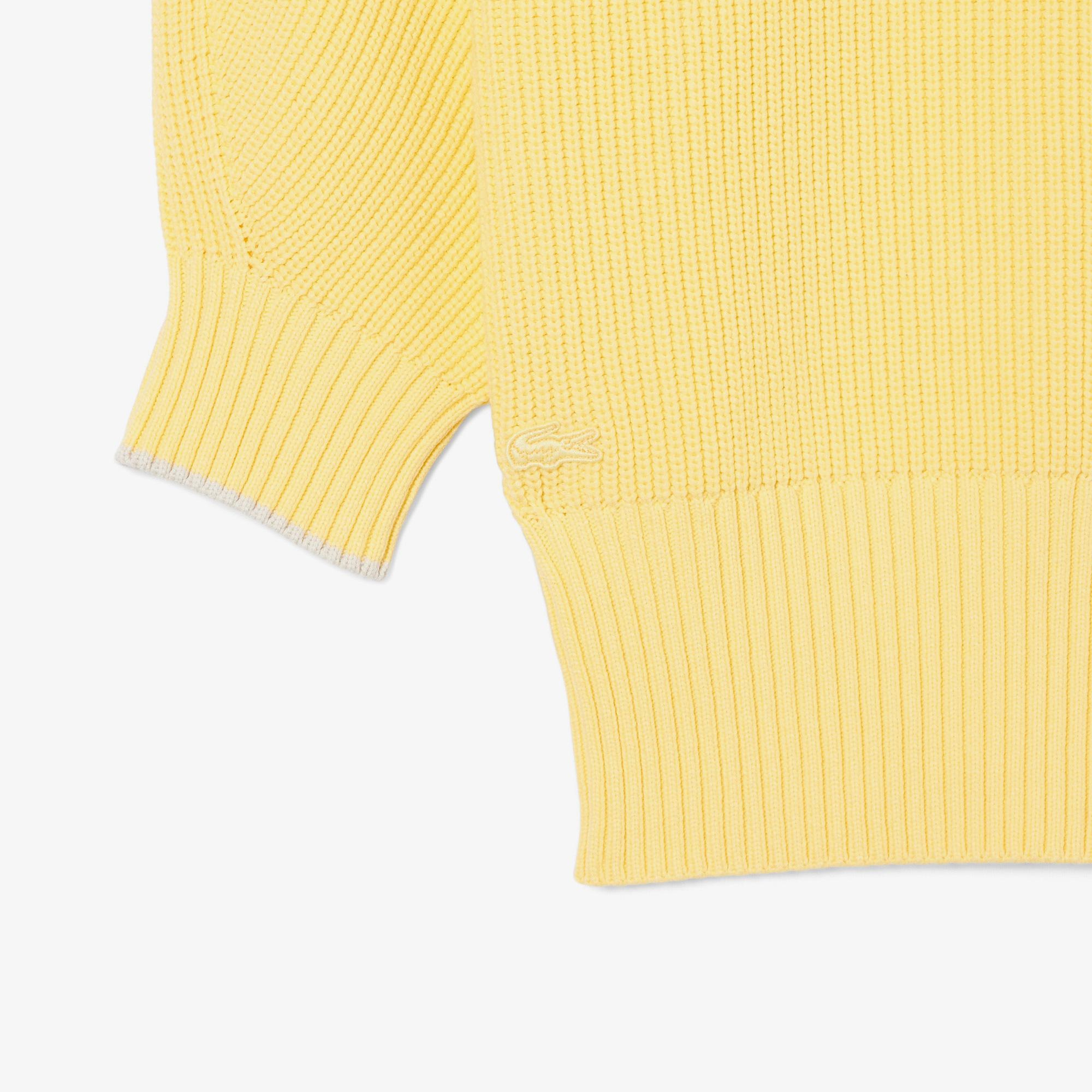 Lacoste Kadın Loose Fit Bisiklet Yaka Sarı Kazak