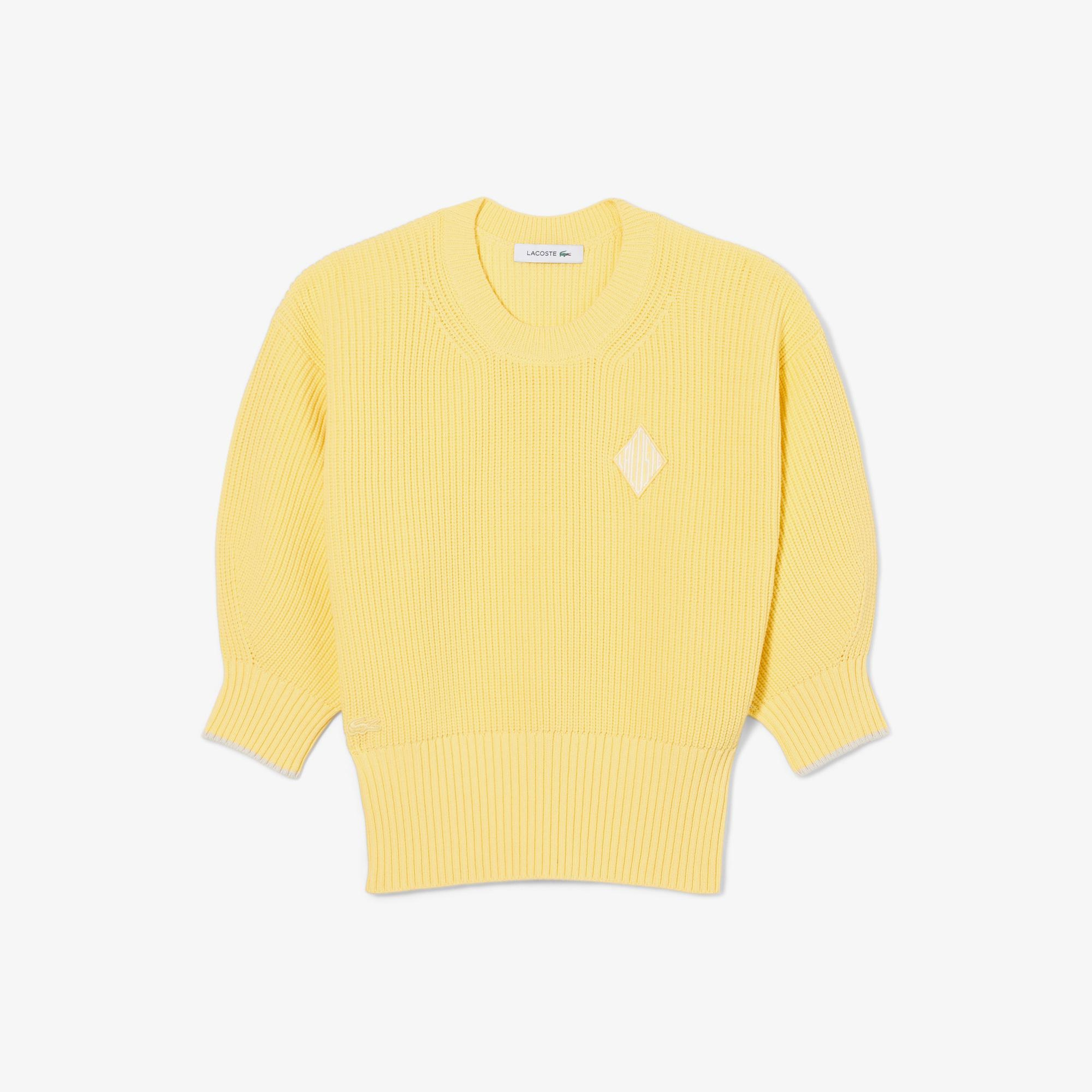 Lacoste Kadın Loose Fit Bisiklet Yaka Sarı Kazak