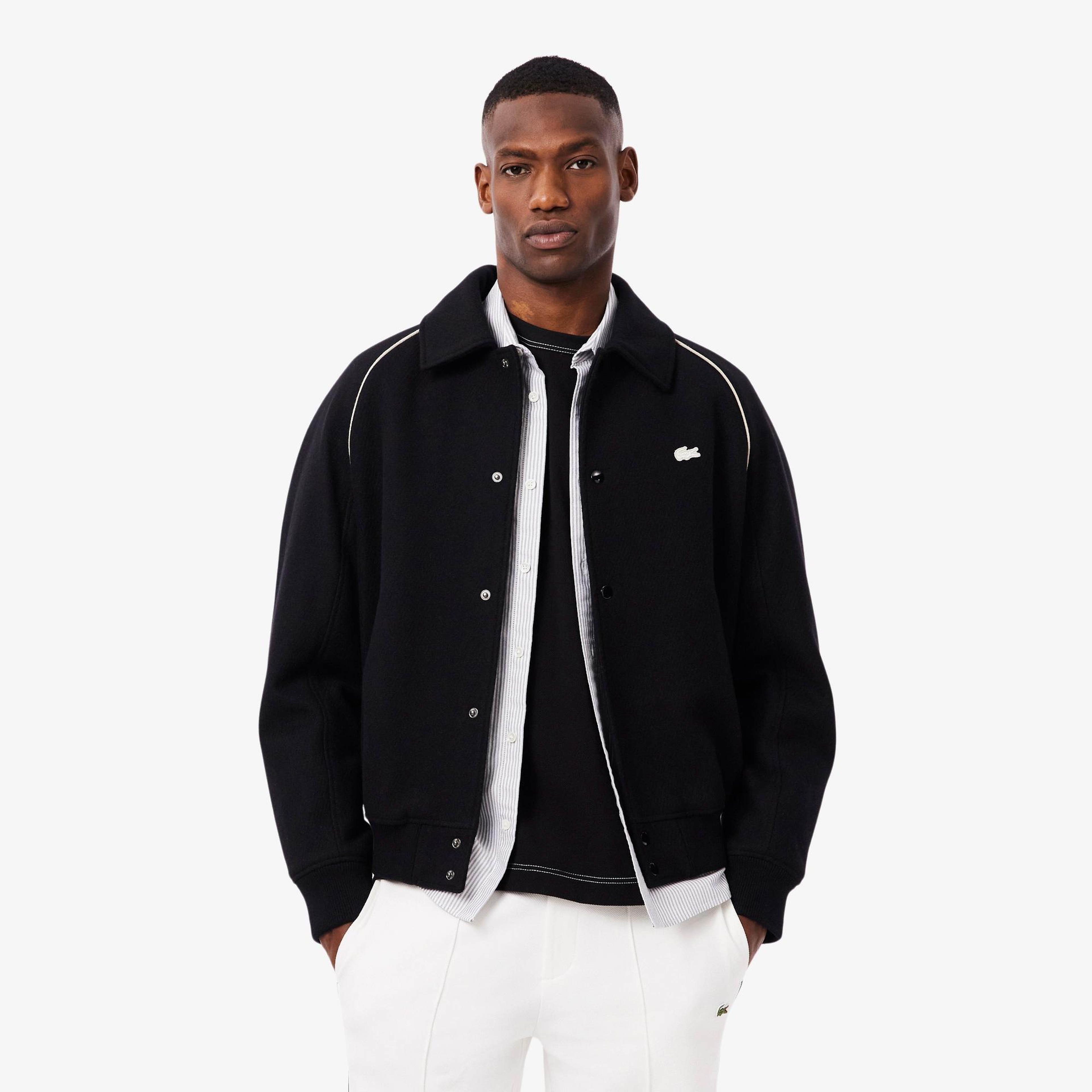 Lacoste Erkek Classic Fit Gömlek Yaka Baskılı Siyah Ceket