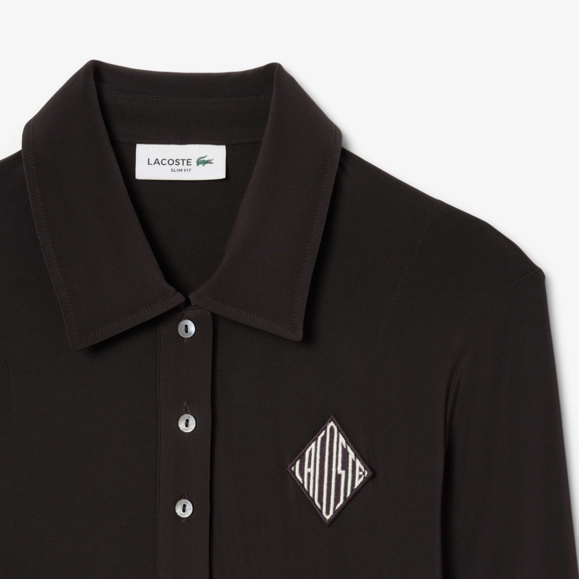 Lacoste Kadın Slim Fit Uzun Kollu Polo Yaka Koyu Kahverengi Elbise
