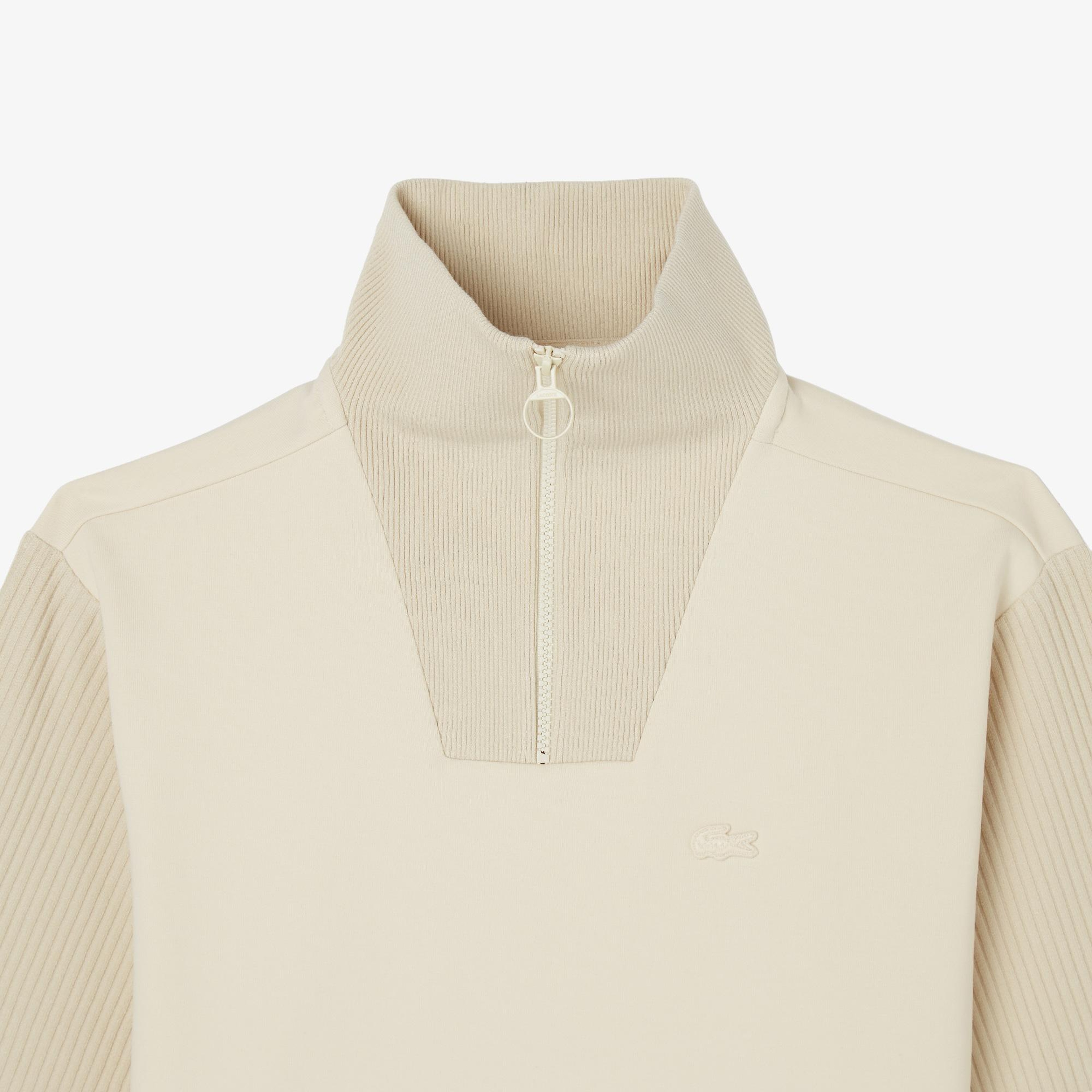 Lacoste Kadın Relaxed Fit Yarım Fermuarlı Krem Sweatshirt