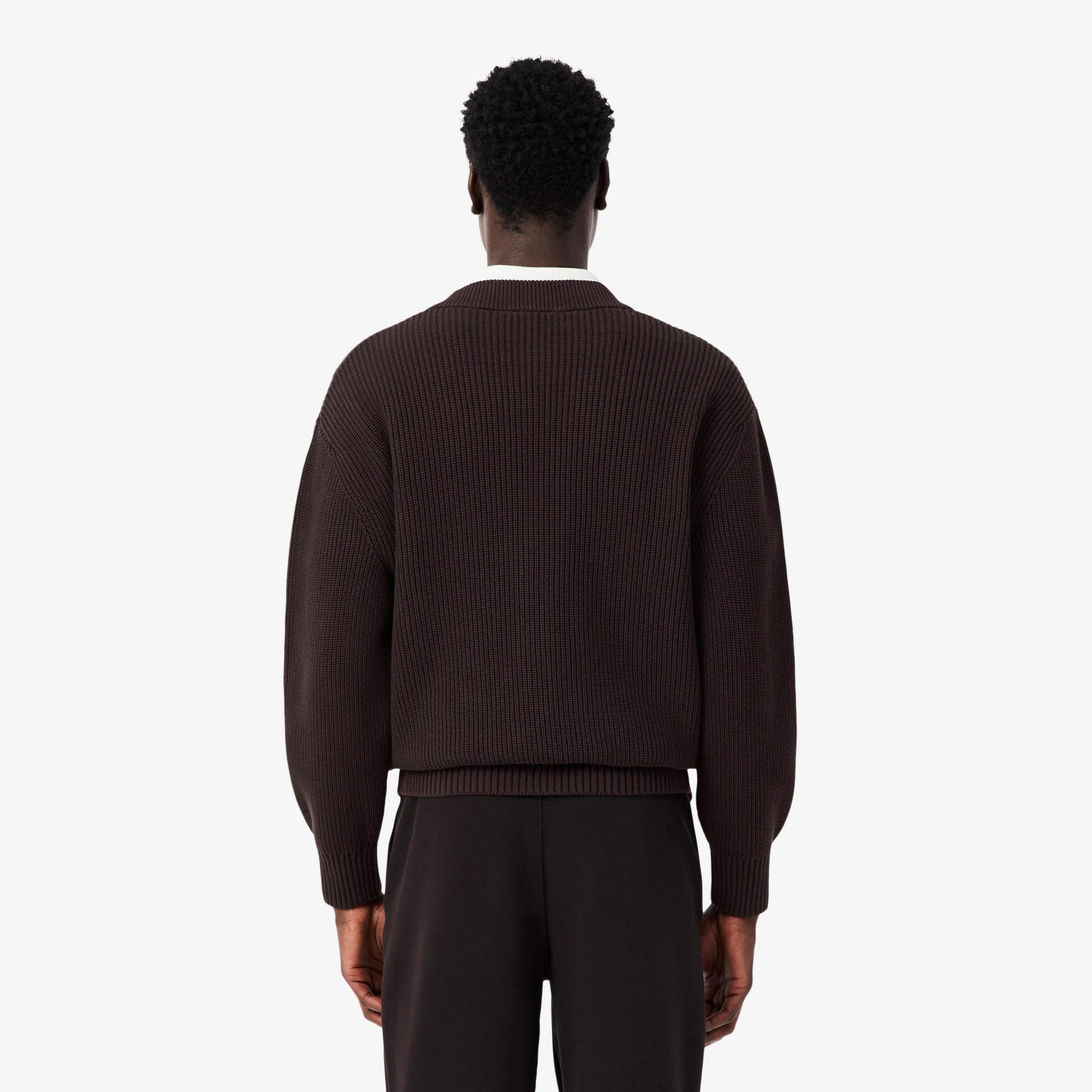 Lacoste Erkek Relaxed Fit V Yaka Koyu Kahverengi Hırka