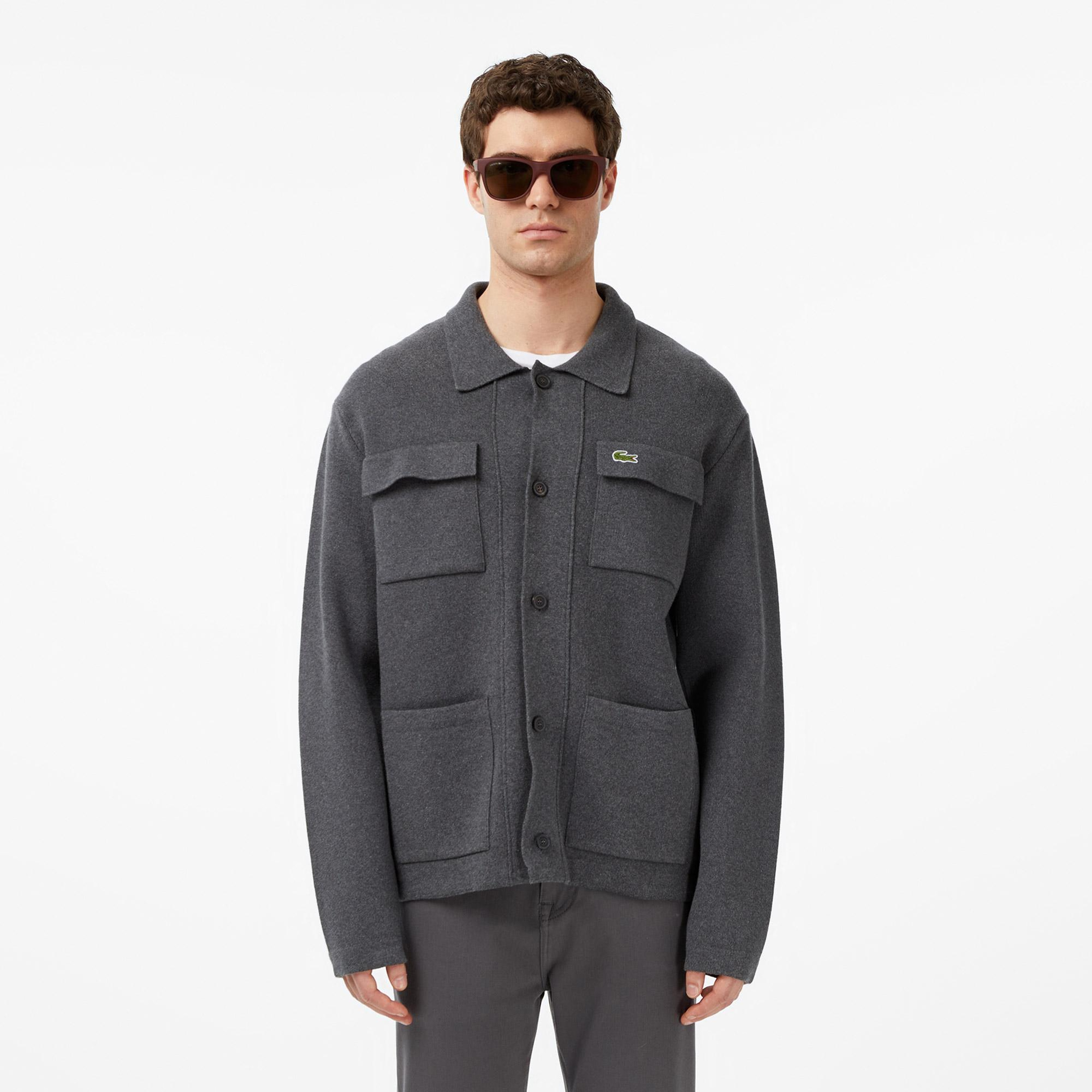 Lacoste Erkek Classic Fit Polo Yaka Gri Hırka