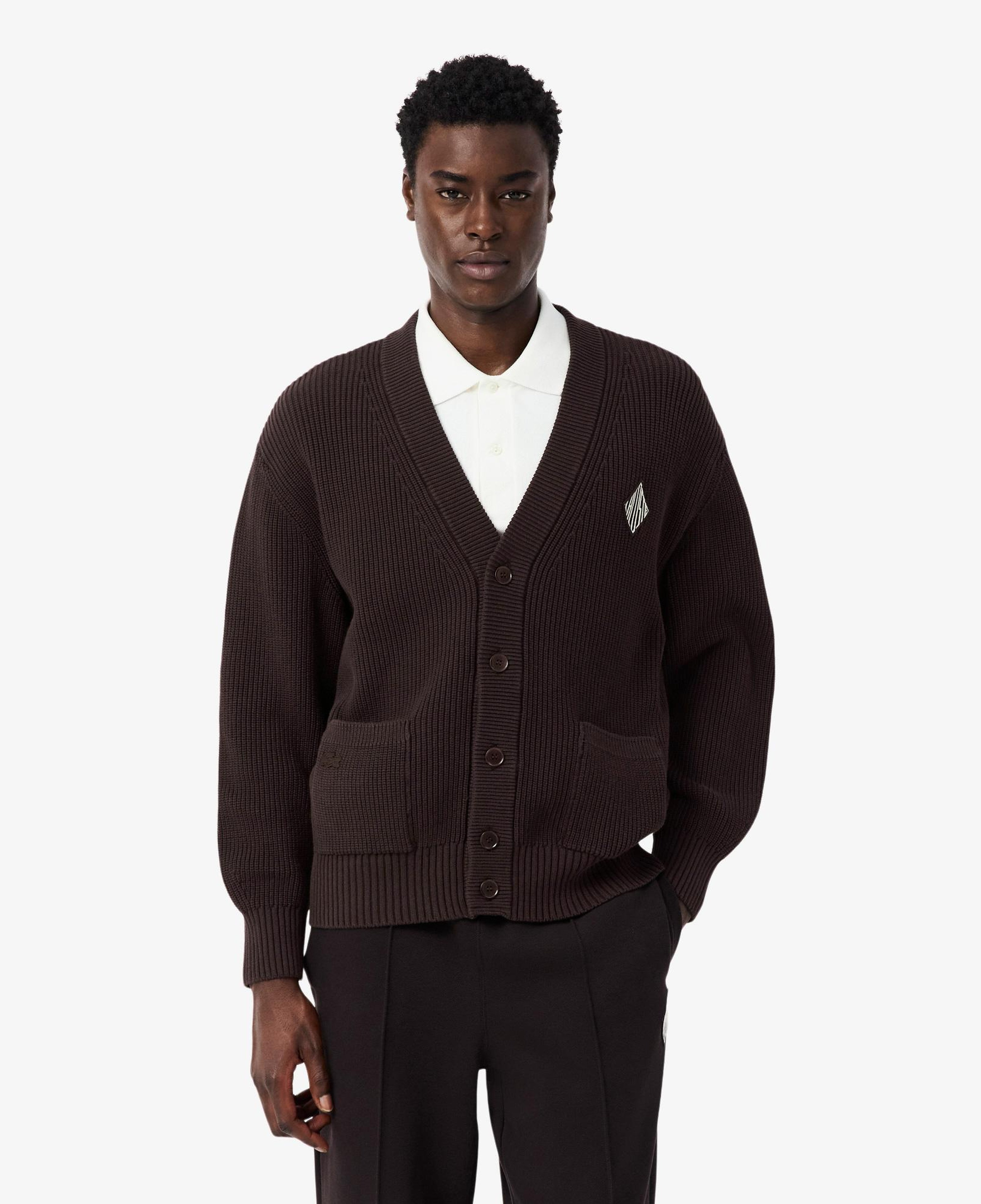 Lacoste Erkek Relaxed Fit V Yaka Koyu Kahverengi Hırka