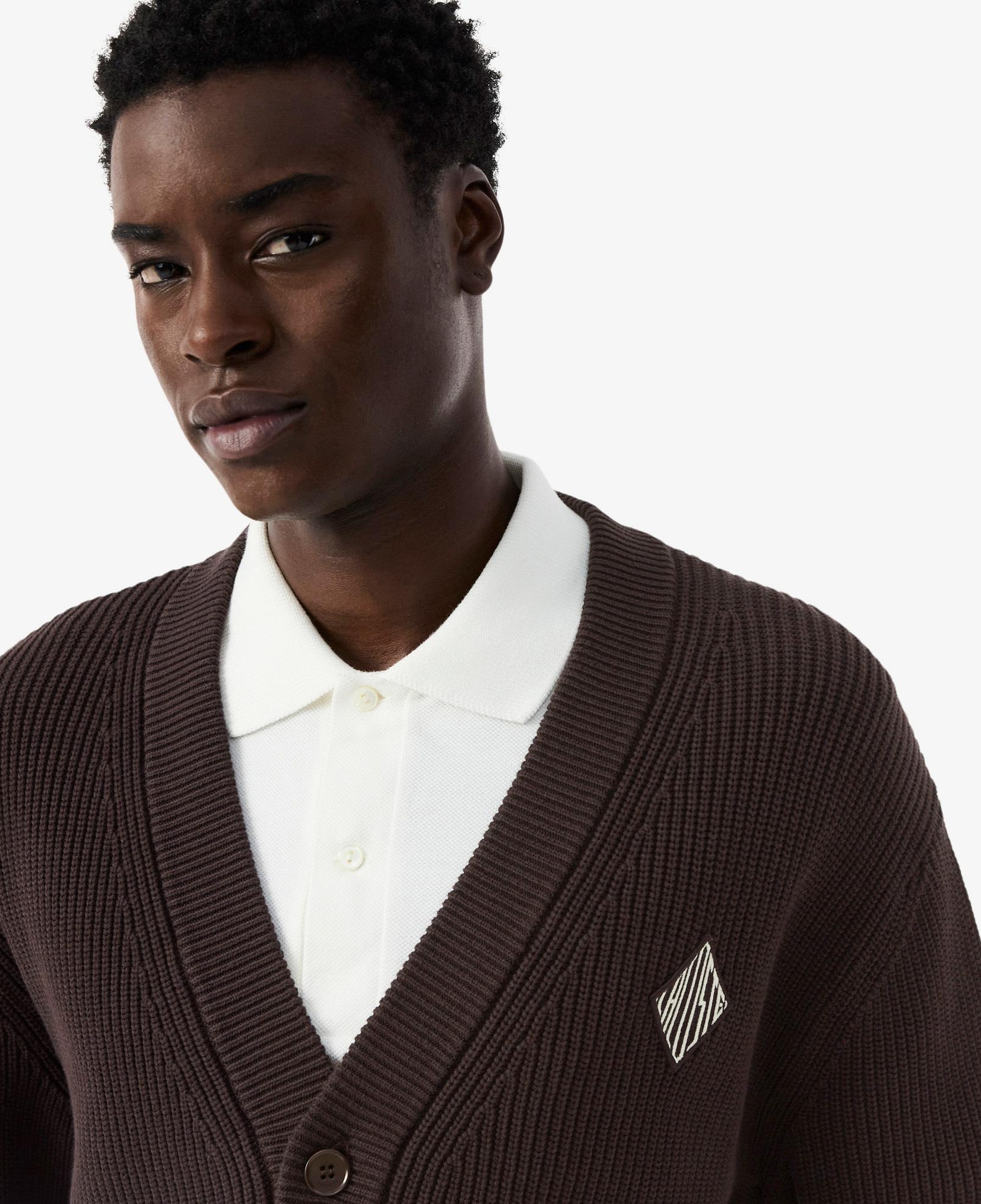 Lacoste Erkek Relaxed Fit V Yaka Koyu Kahverengi Hırka