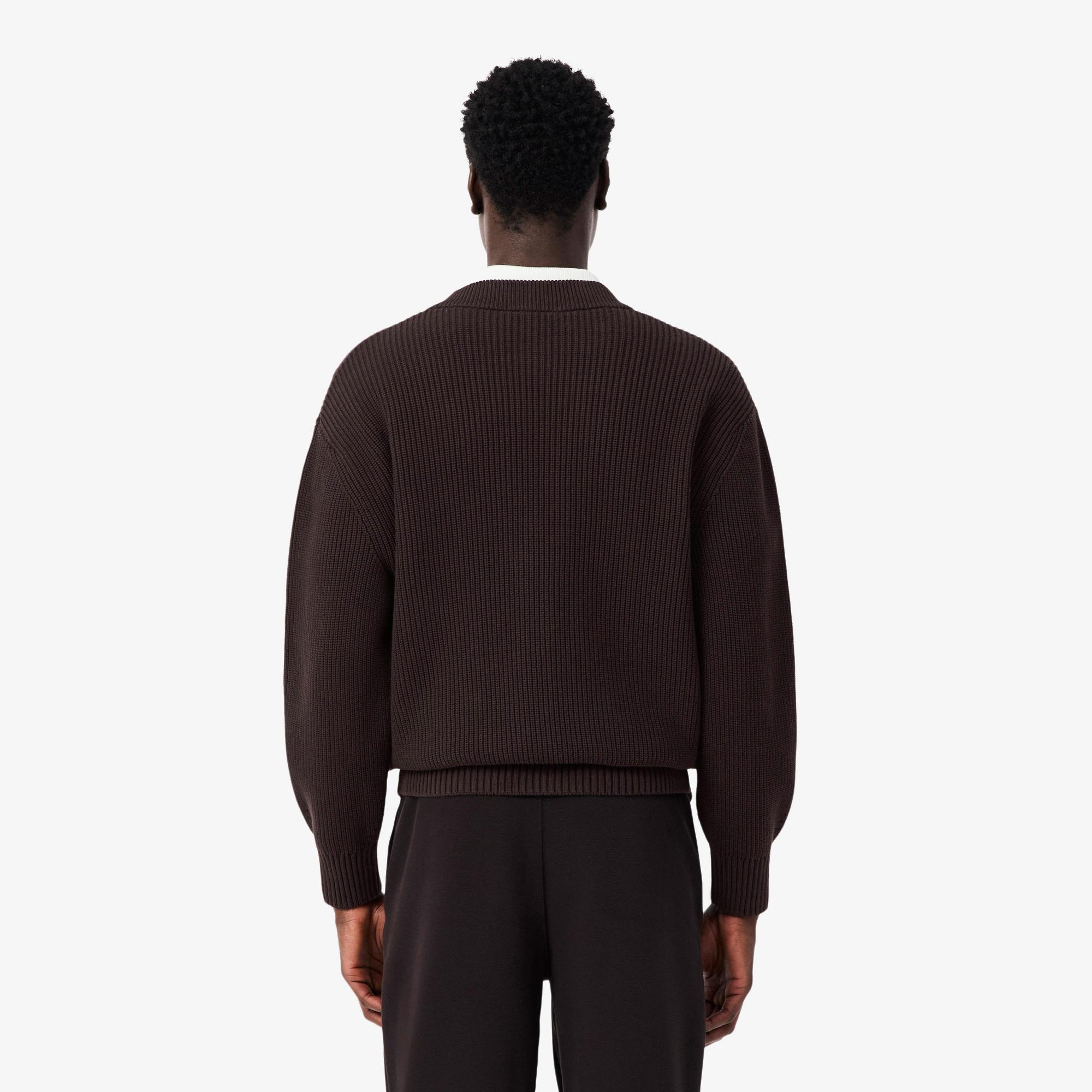 Lacoste Erkek Relaxed Fit V Yaka Koyu Kahverengi Hırka