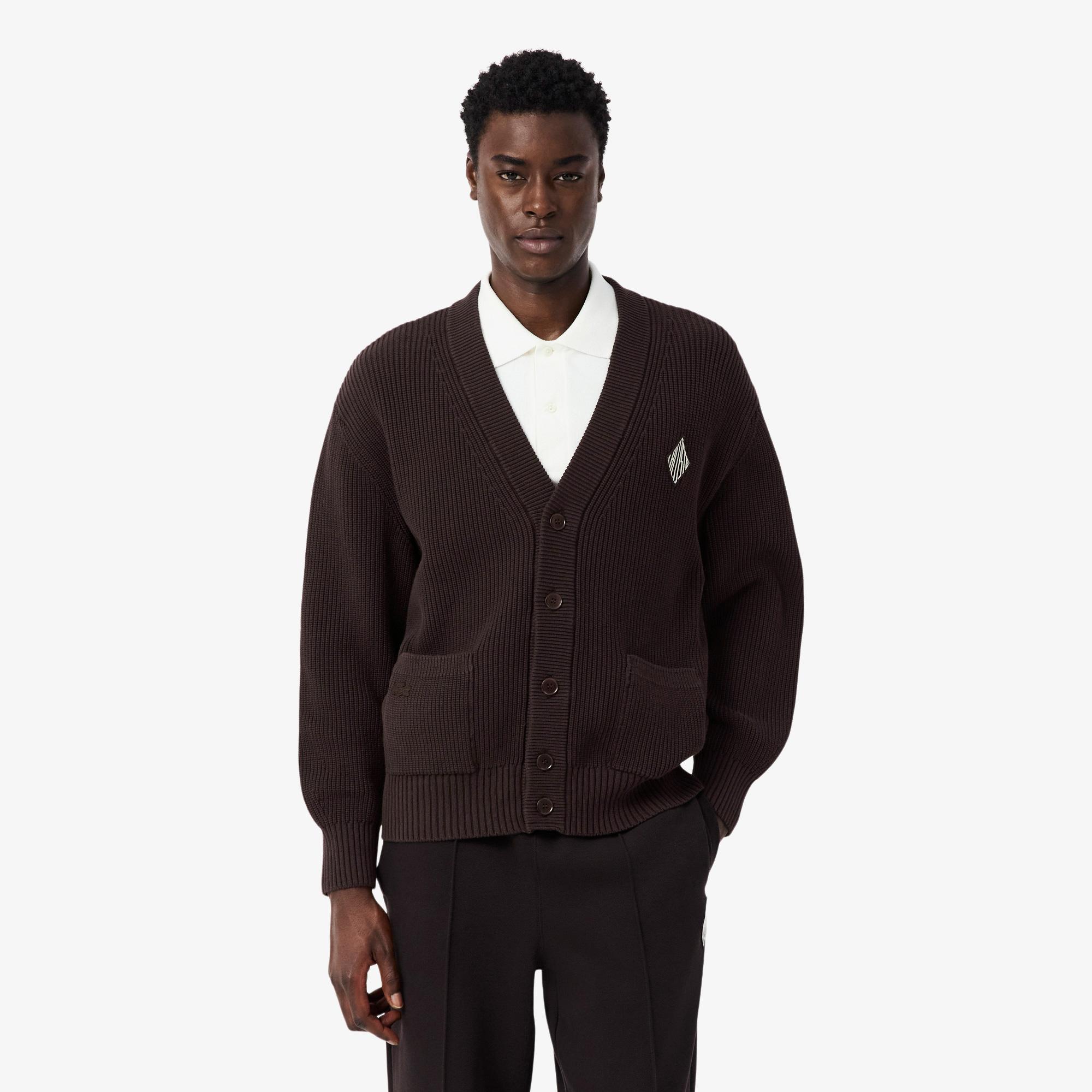 Lacoste Erkek Relaxed Fit V Yaka Koyu Kahverengi Hırka