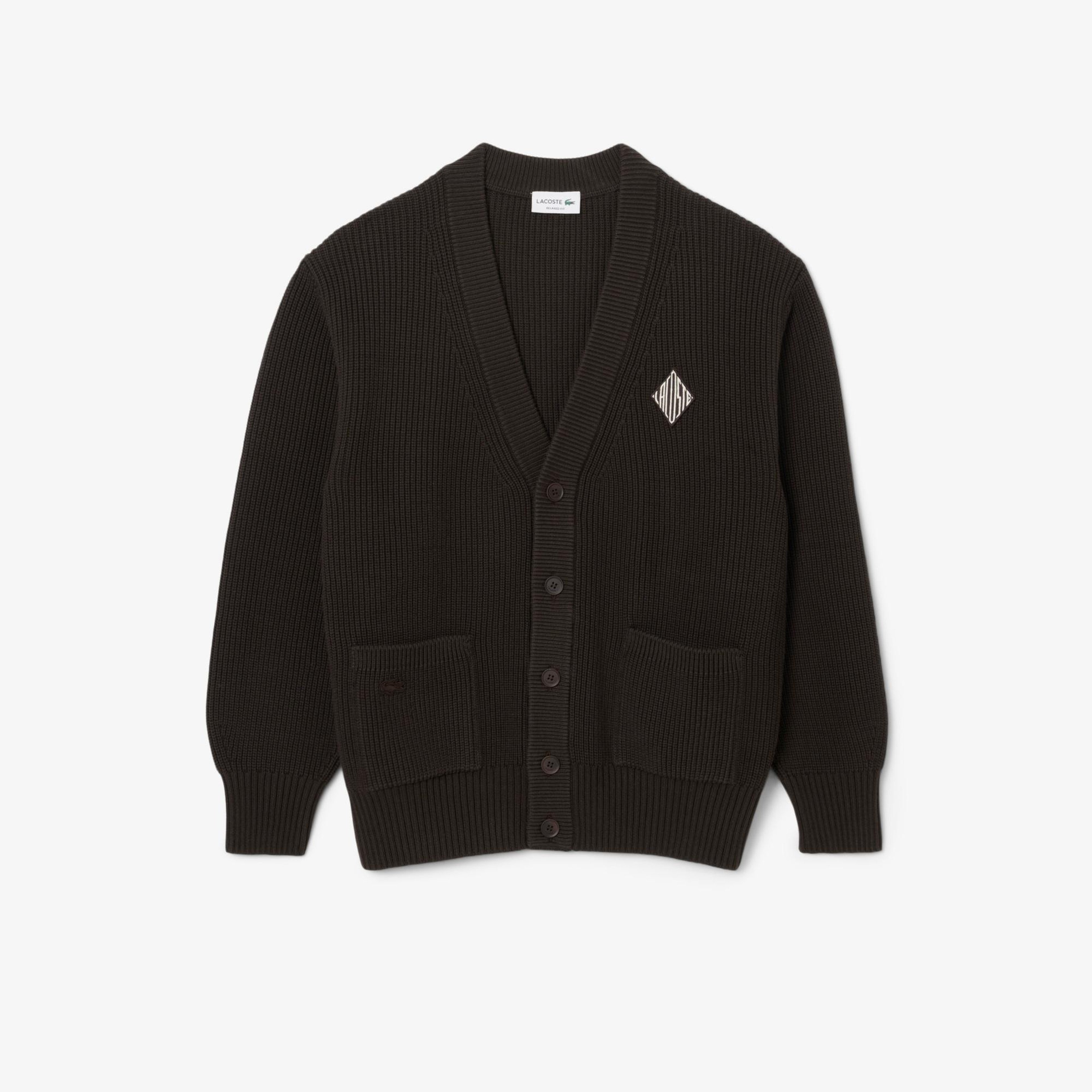 Lacoste Erkek Relaxed Fit V Yaka Koyu Kahverengi Hırka