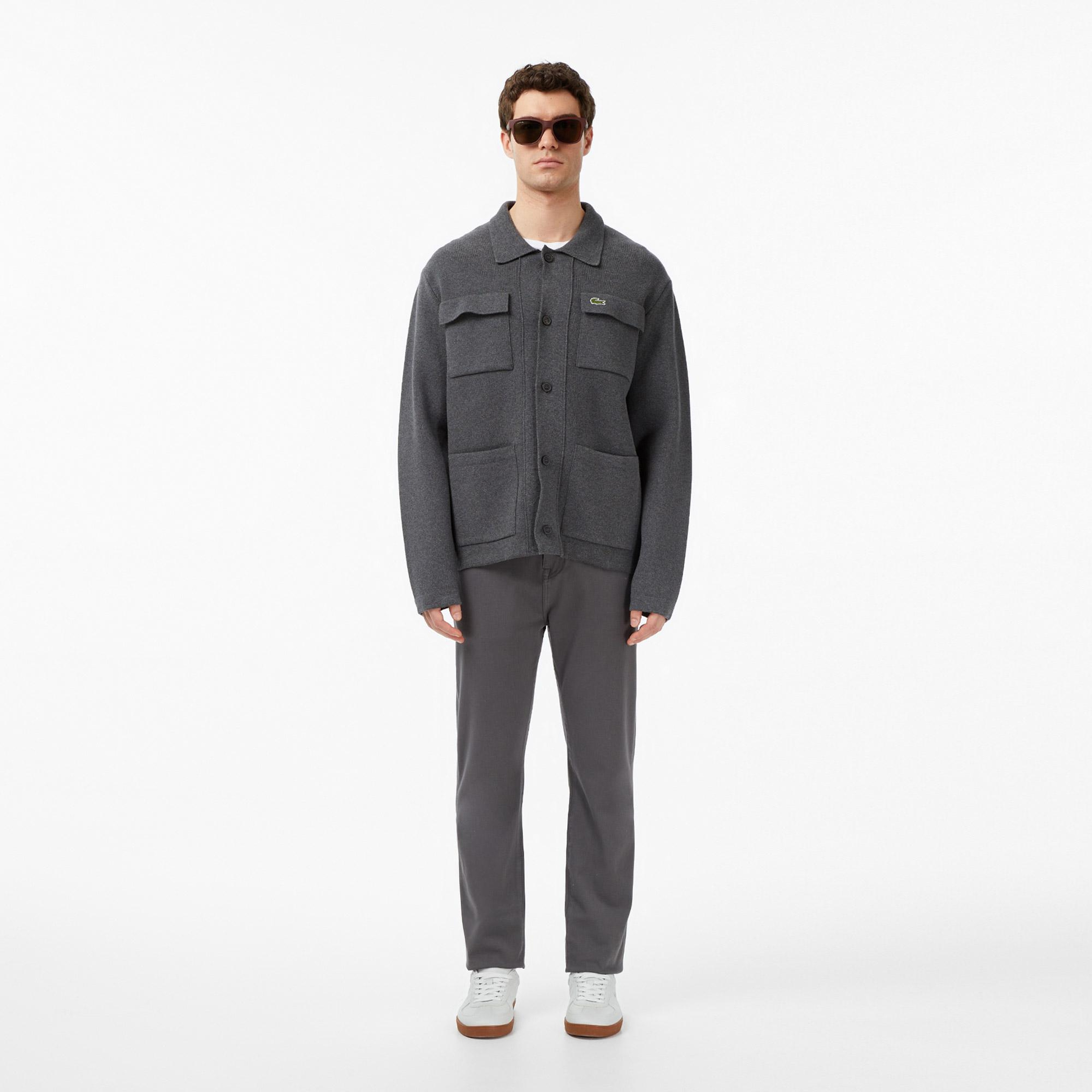 Lacoste Erkek Classic Fit Polo Yaka Gri Hırka