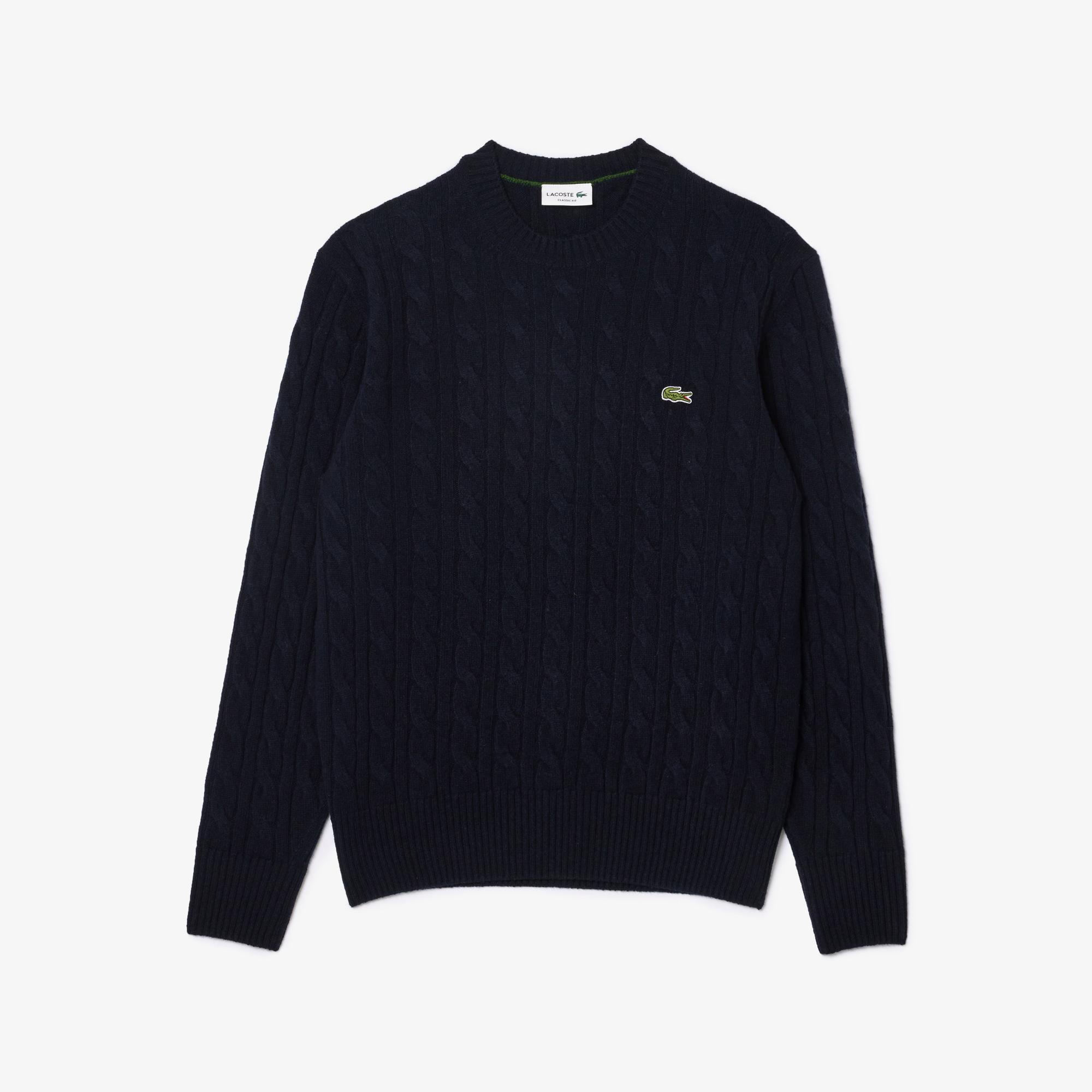 Lacoste Erkek Classic Fit Bisiklet Yaka Desenli Lacivert Kazak