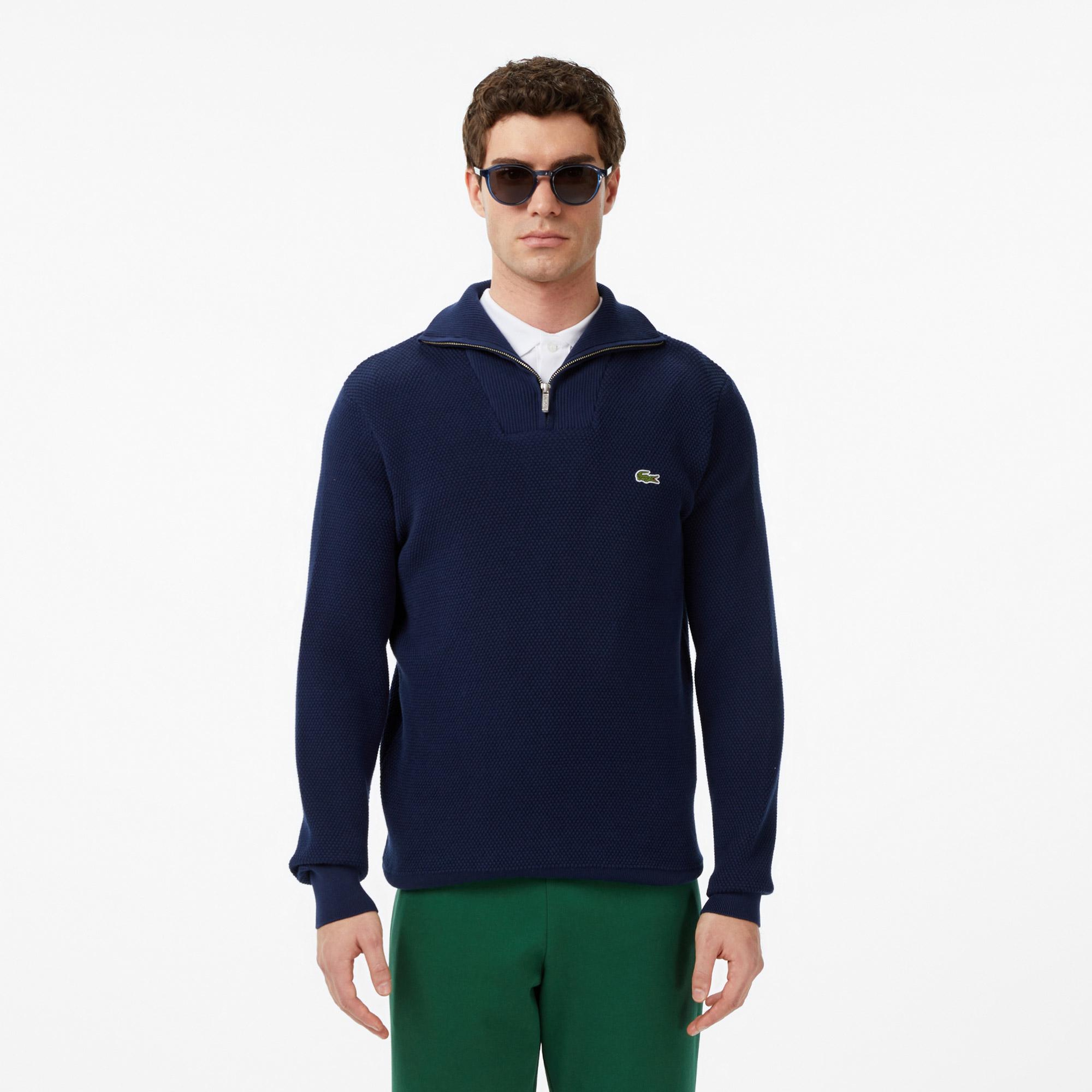 Lacoste Erkek Classic Fit Yarım Fermuarlı Lacivert Kazak