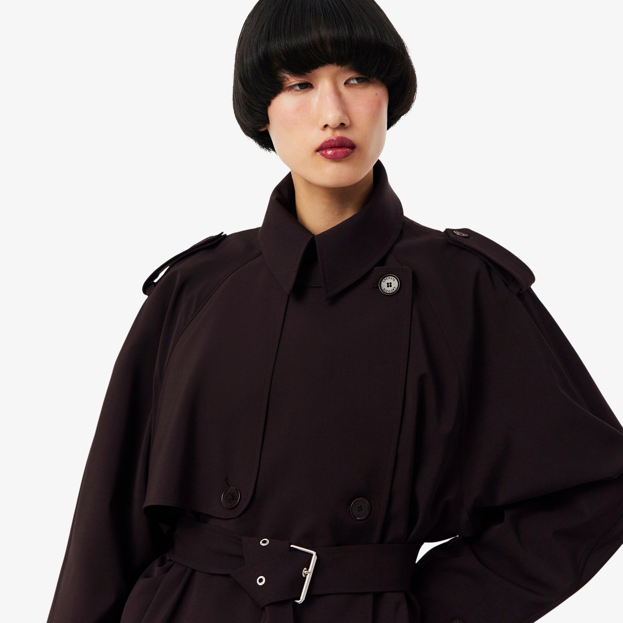 Lacoste Kadın Oversize Fit Koyu Kahverengi Trençkot