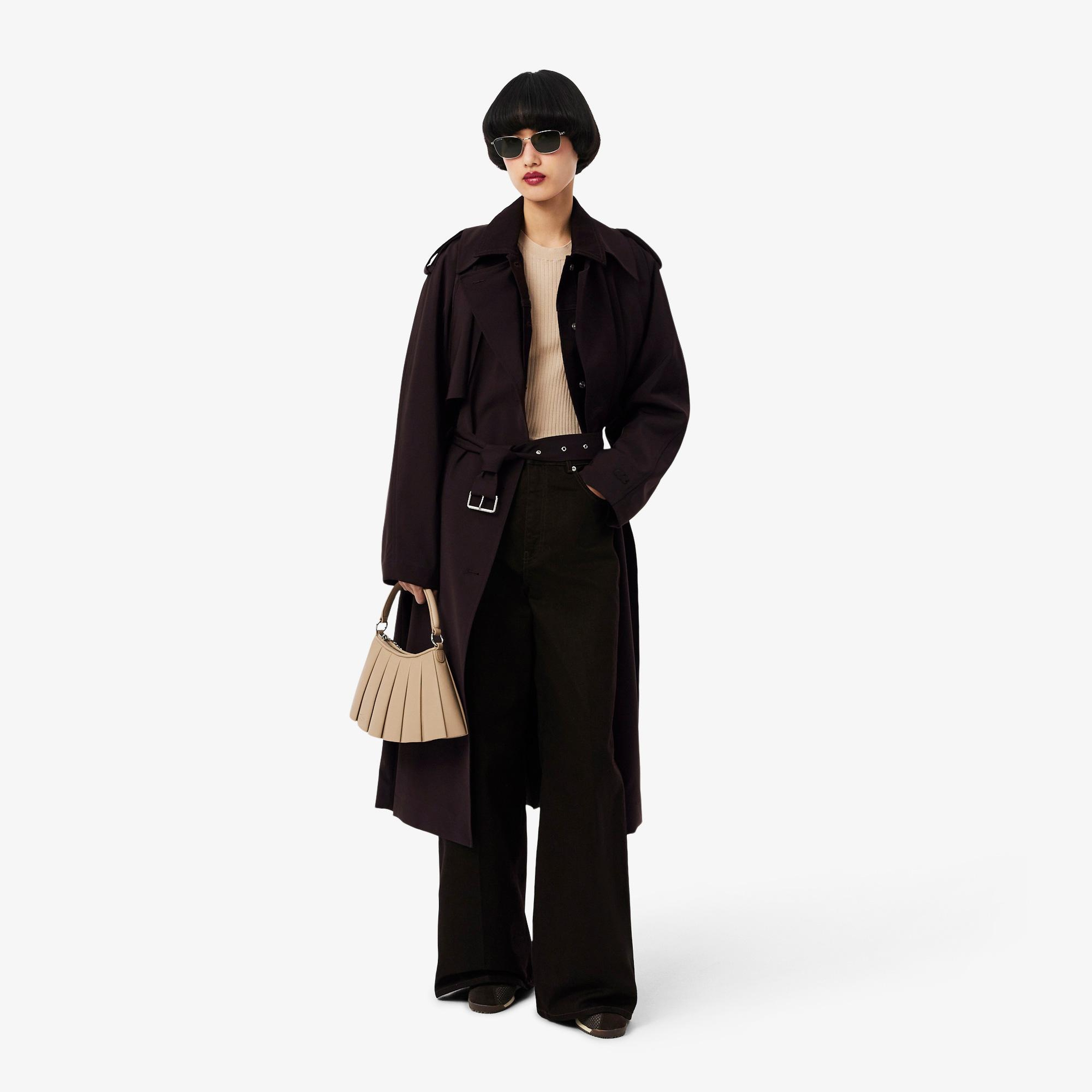 Lacoste Kadın Oversize Fit Koyu Kahverengi Trençkot