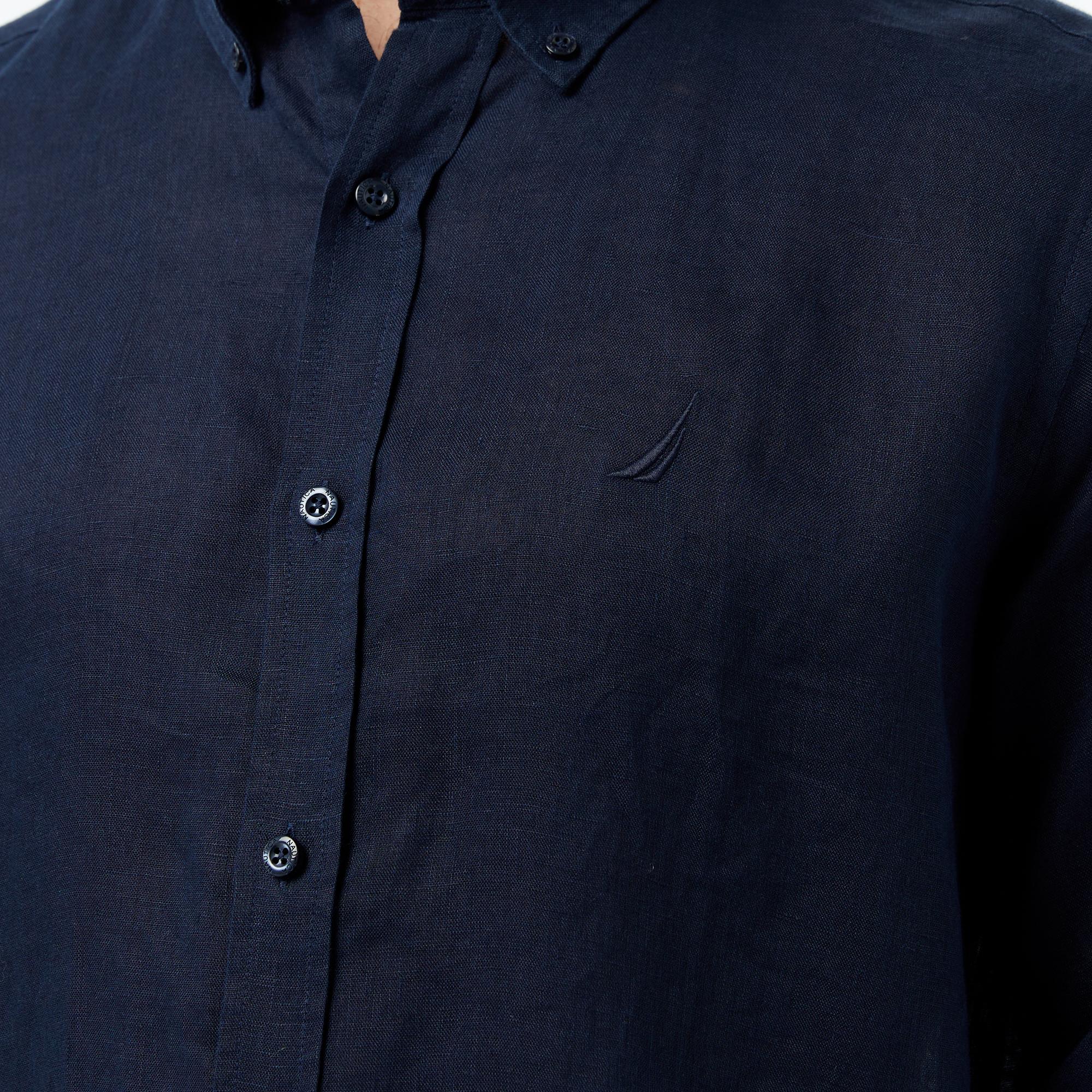 Nautica Erkek Lacivert Regular Fit Keten Gömlek