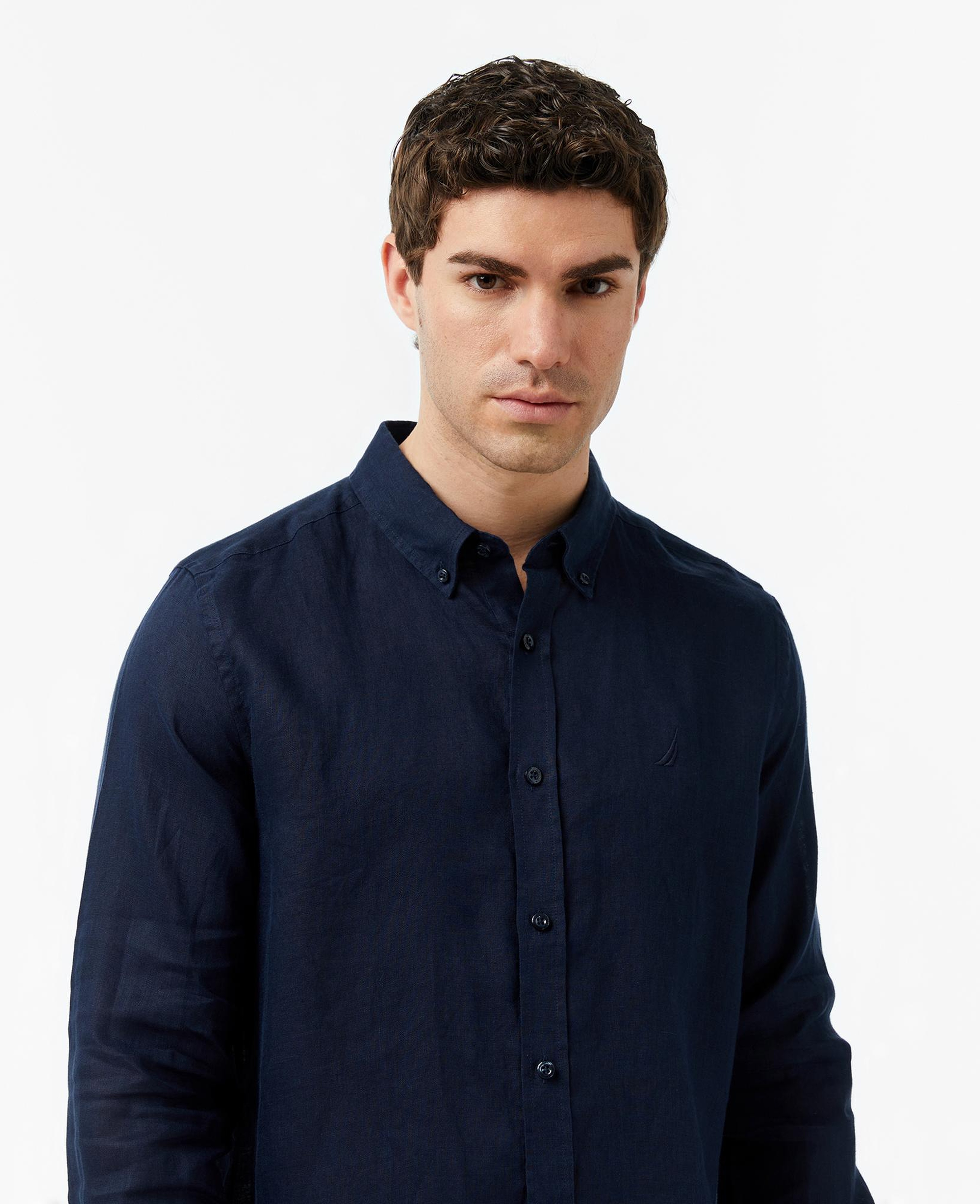 Nautica Erkek Lacivert Regular Fit Keten Gömlek