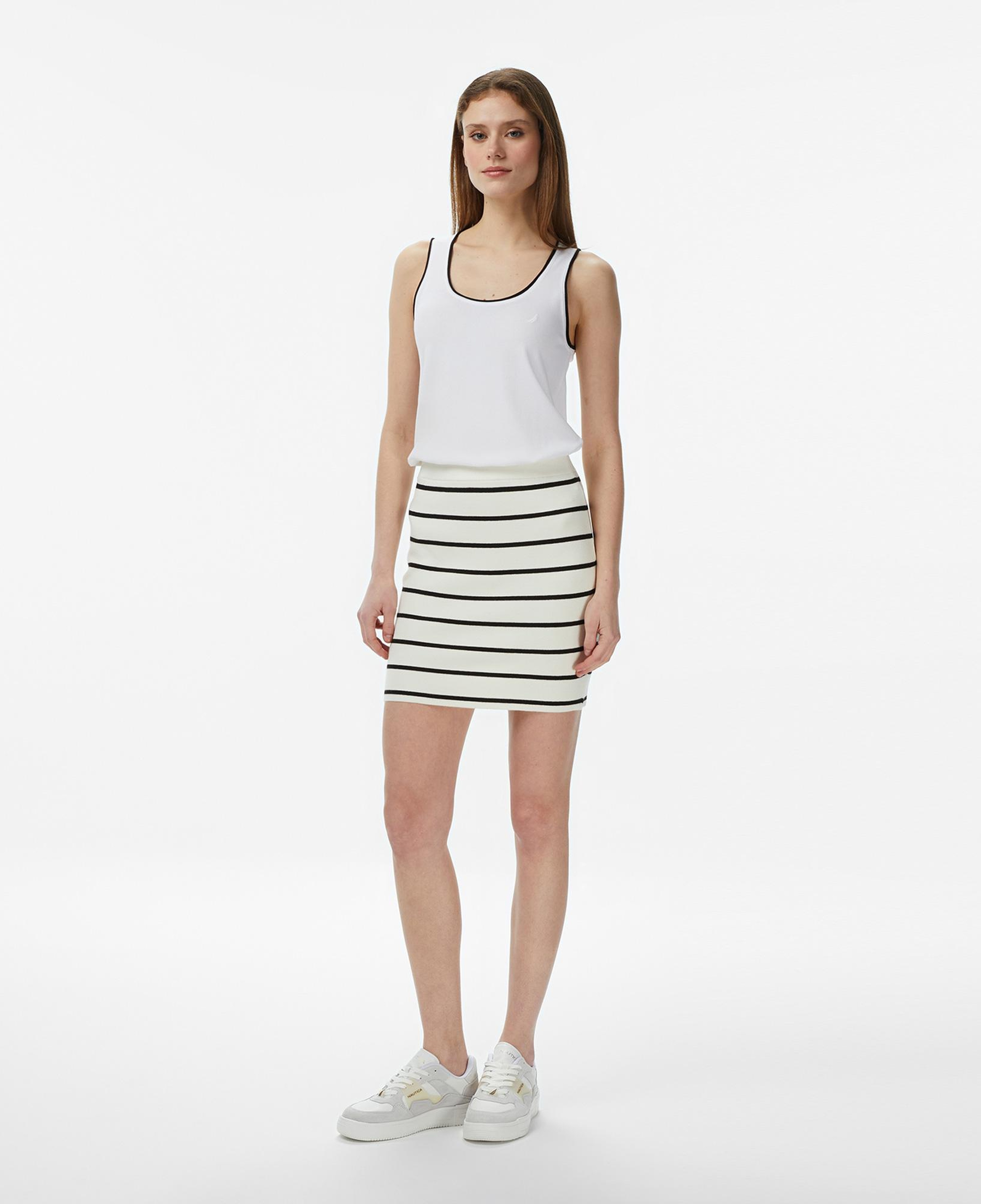 Nautica Kadın Krem Slim Fit Çizgili Triko Etek