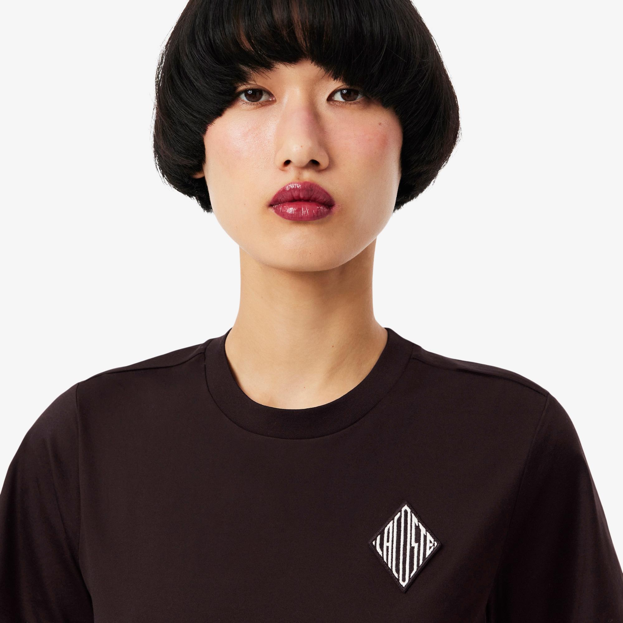 Lacoste Kadın Regular Fit Bisiklet Yaka Koyu Kahverengi T-Shirt