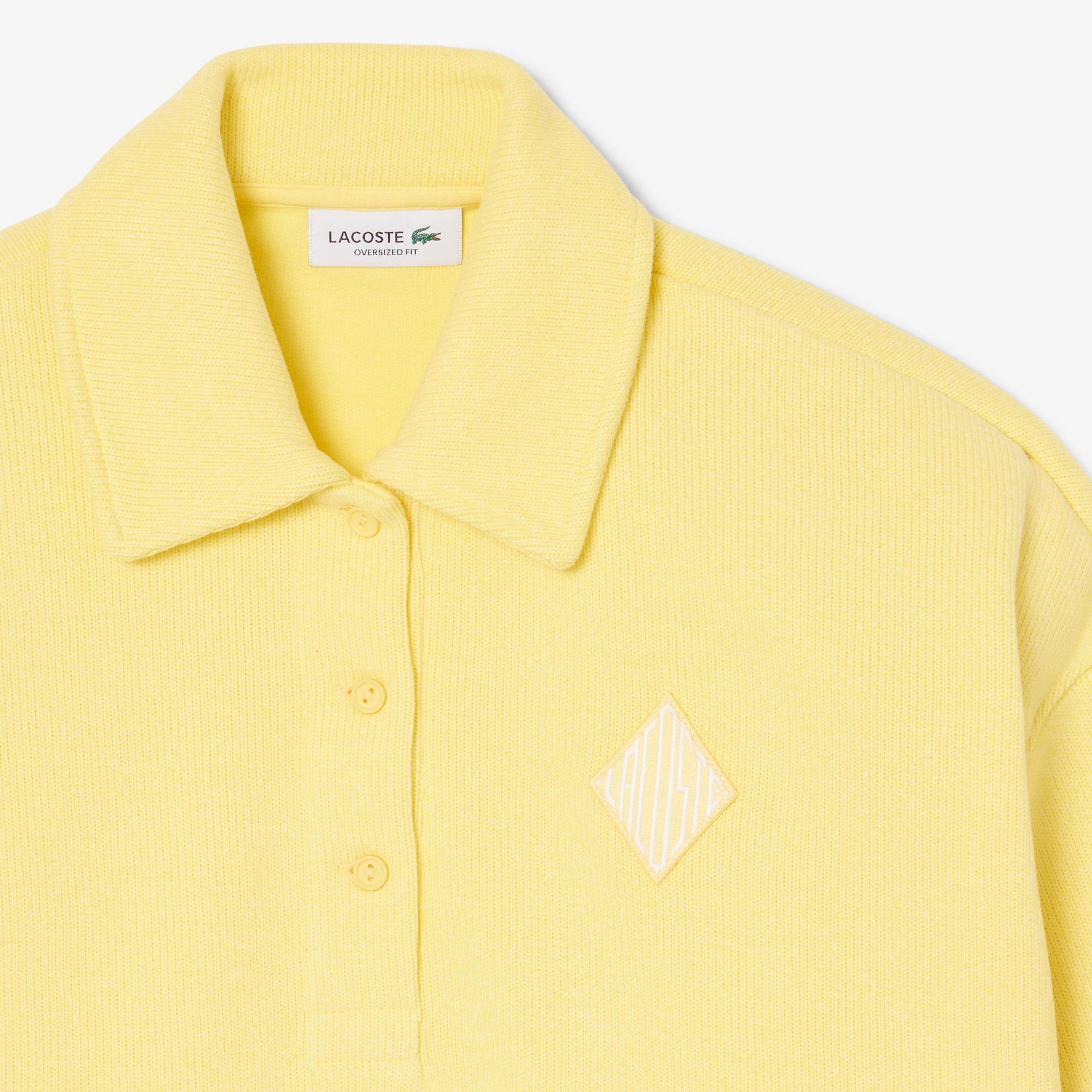 Lacoste Kadın Oversize Fit Polo Yaka Sarı Sweatshirt