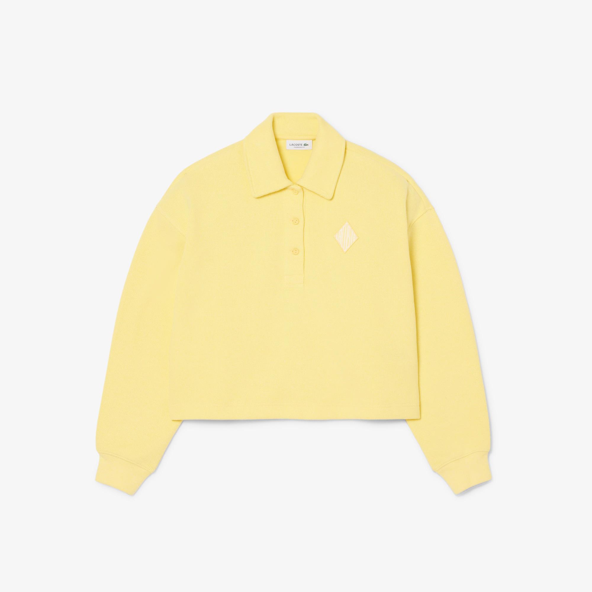 Lacoste Kadın Oversize Fit Polo Yaka Sarı Sweatshirt
