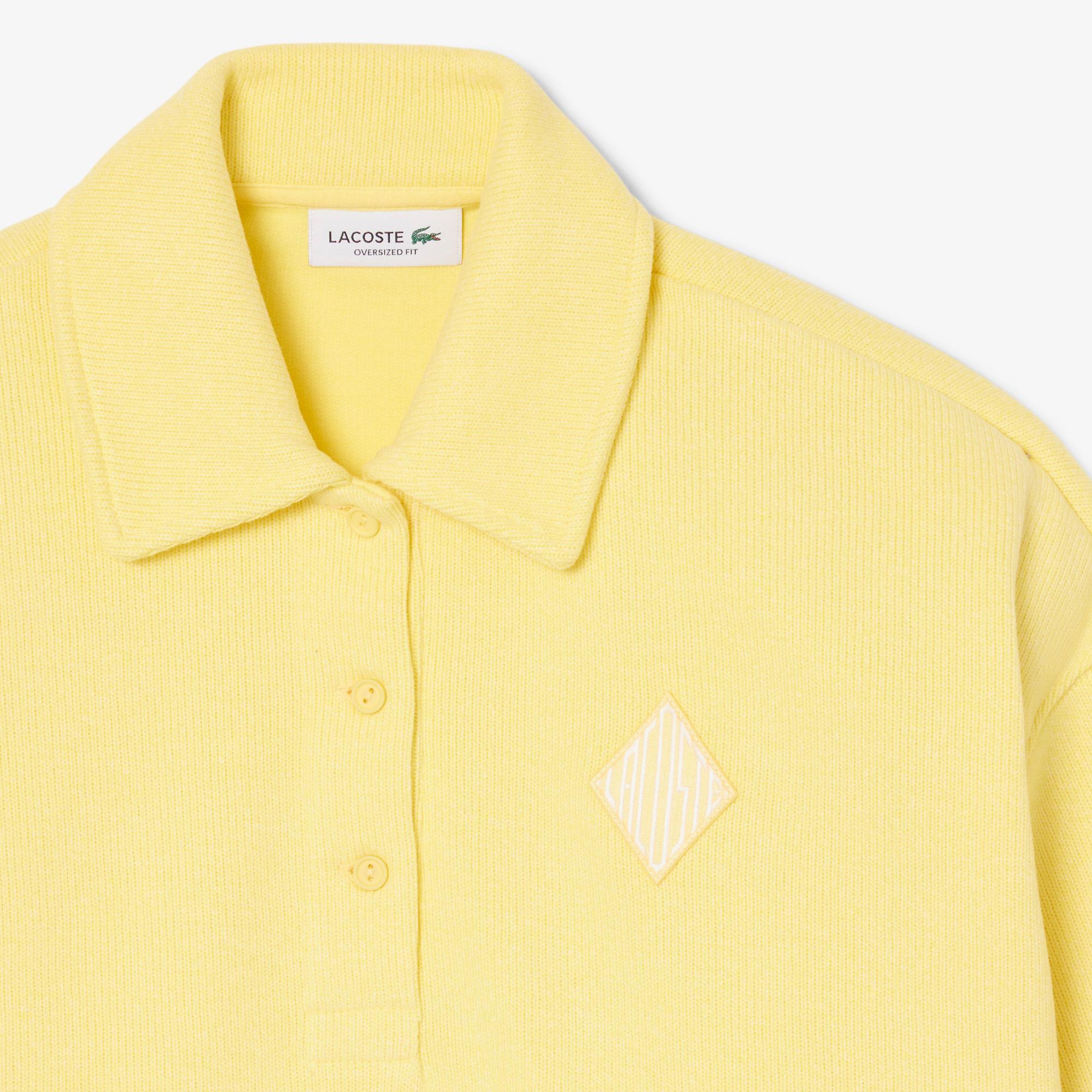 Lacoste Kadın Oversize Fit Polo Yaka Sarı Sweatshirt