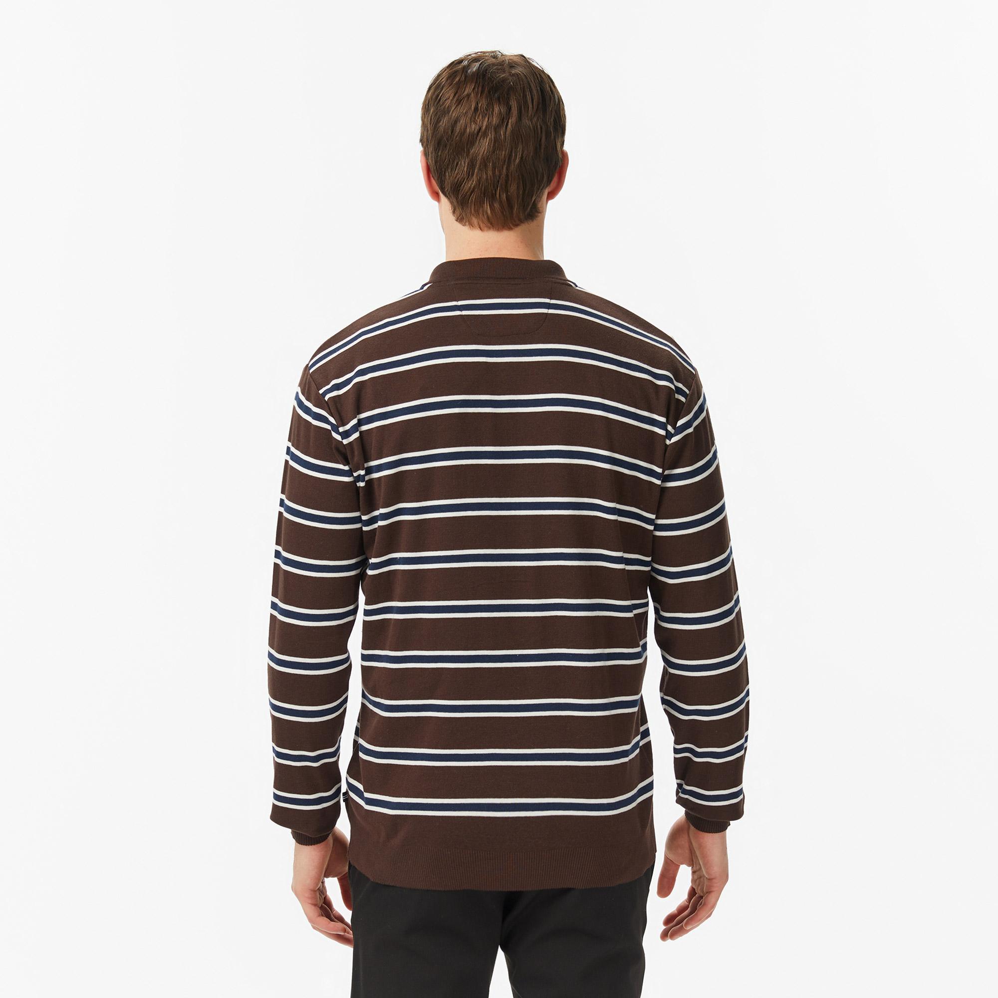 Nautica Erkek Kahverengi Regular Fit Uzun Kollu Çizgili Polo Yaka T-Shirt