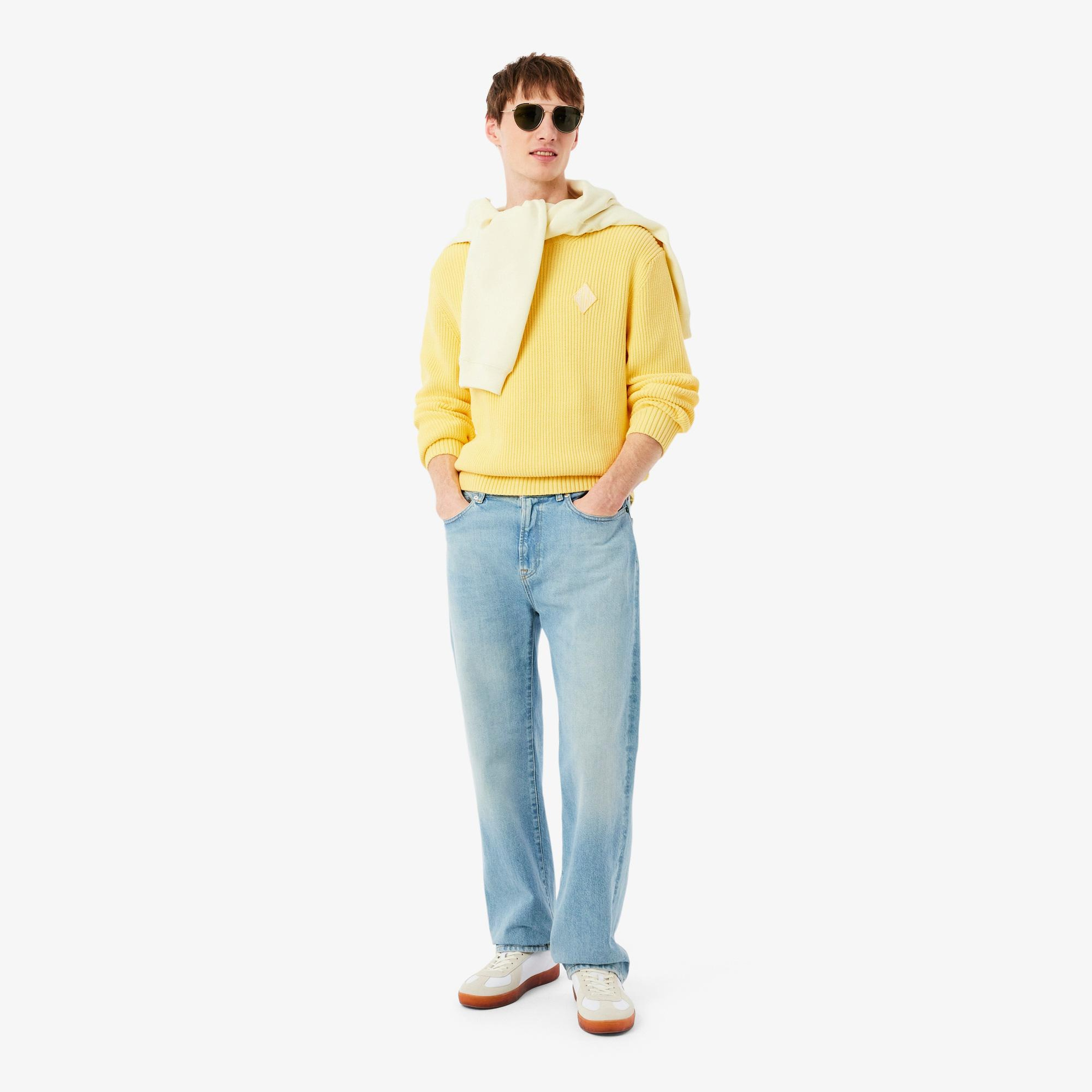 Lacoste Erkek Classic Fit Bisiklet Yaka Sarı Kazak