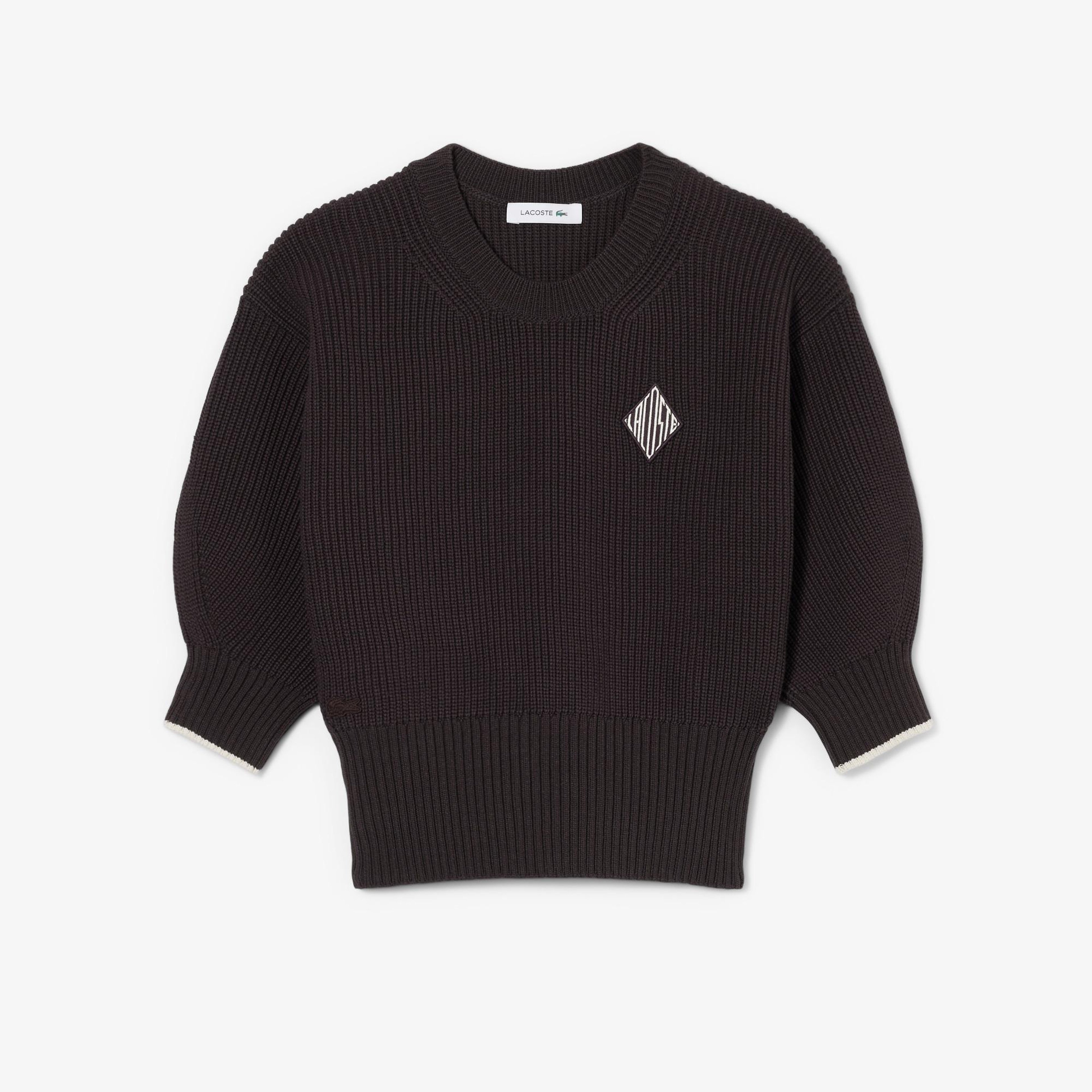 Lacoste Kadın Loose Fit Bisiklet Yaka Kahverengi Kazak