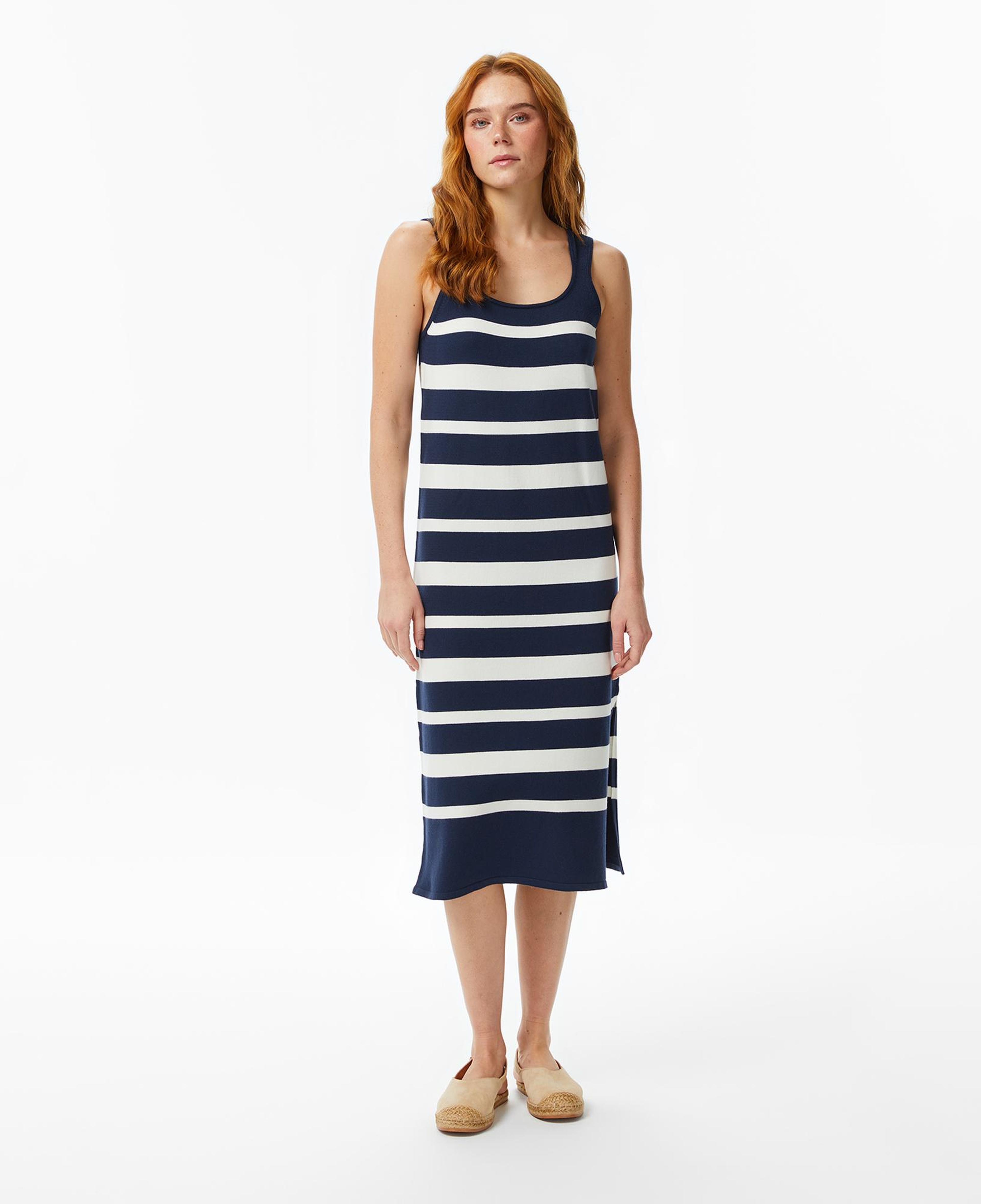 Nautica Kadın Lacivert Regular Fit Kolsuz Çizgili Triko Elbise