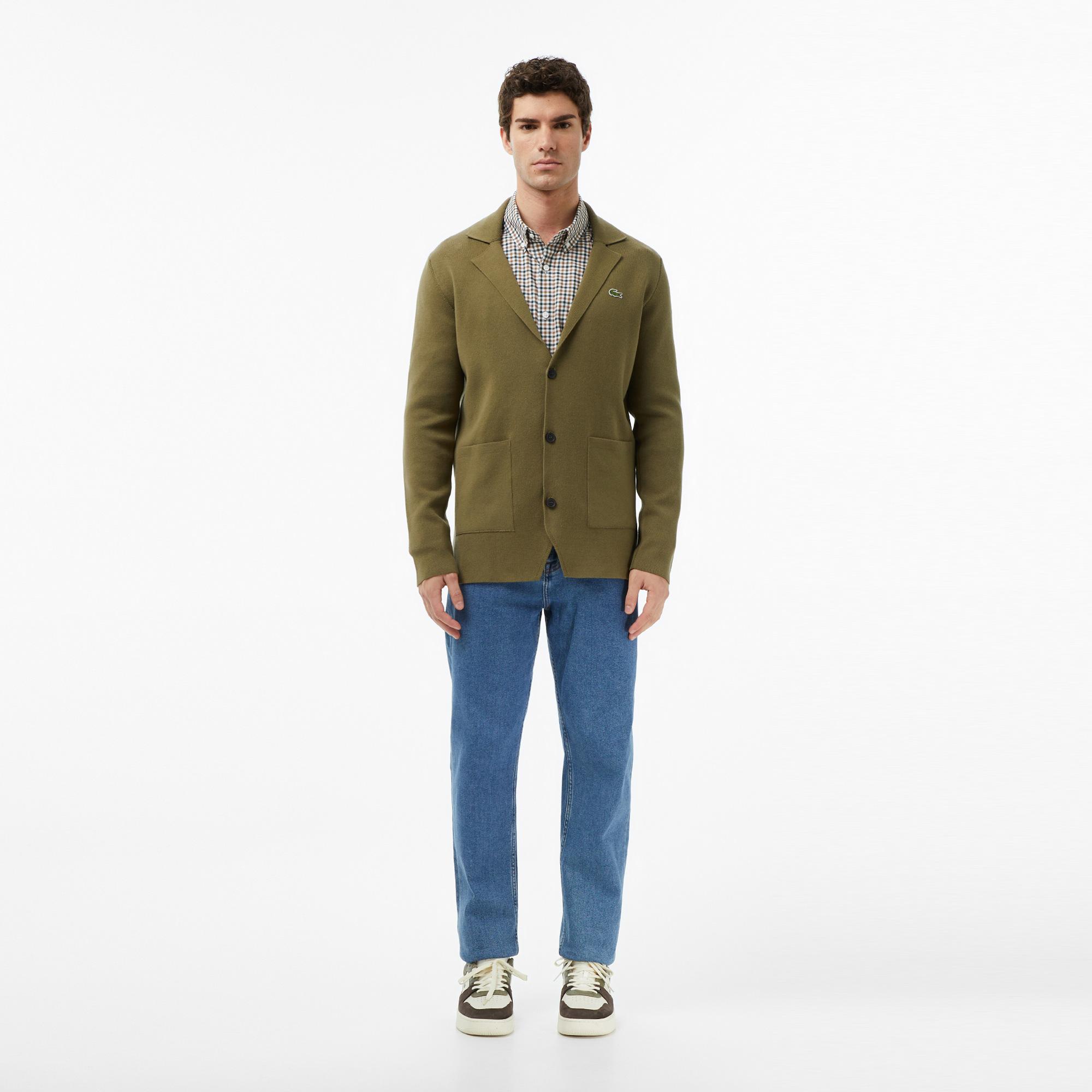 Lacoste Erkek Classic Fit V Yaka Haki Hırka