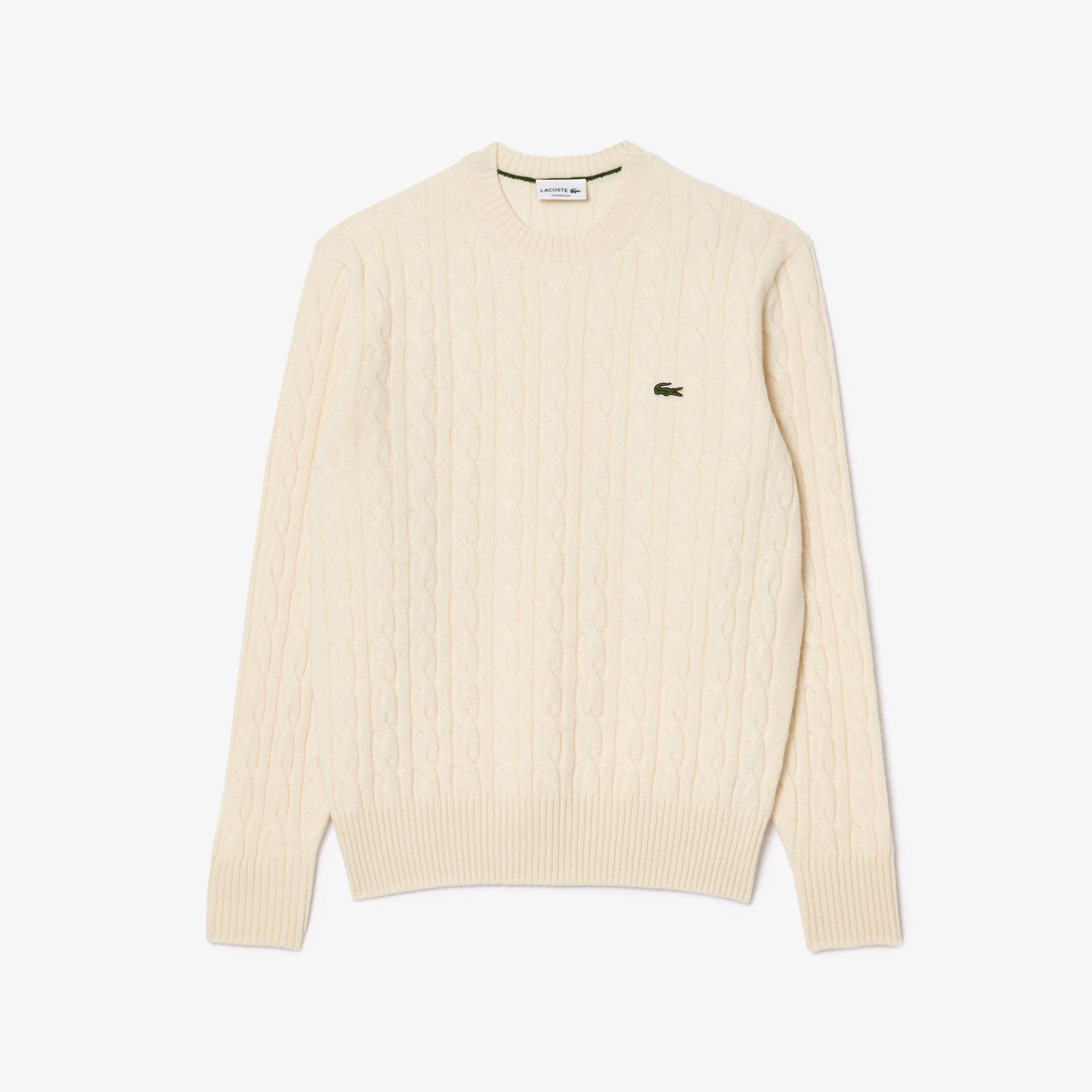 Lacoste Erkek Classic Fit Bisiklet Yaka Desenli Krem Kazak