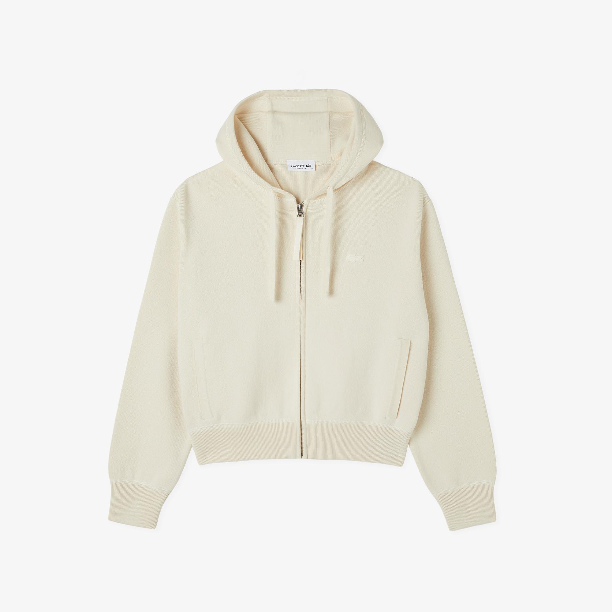 Lacoste Kadın Classic Fit Kapüşonlu Krem Hırka
