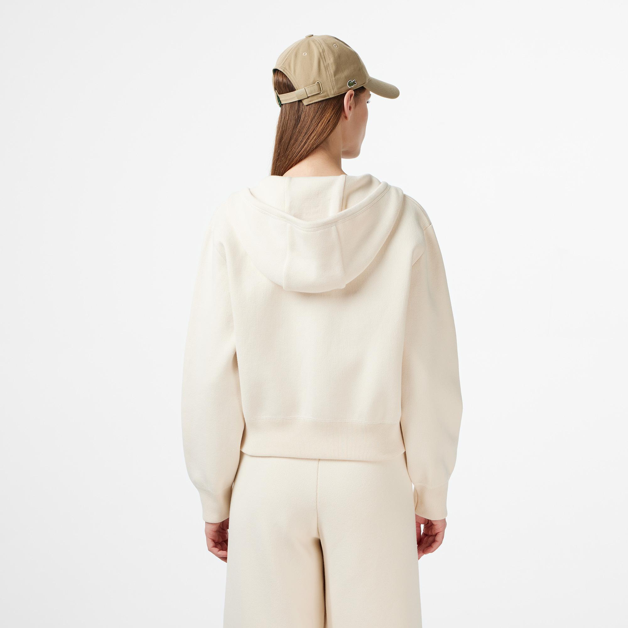 Lacoste Kadın Classic Fit Kapüşonlu Krem Hırka