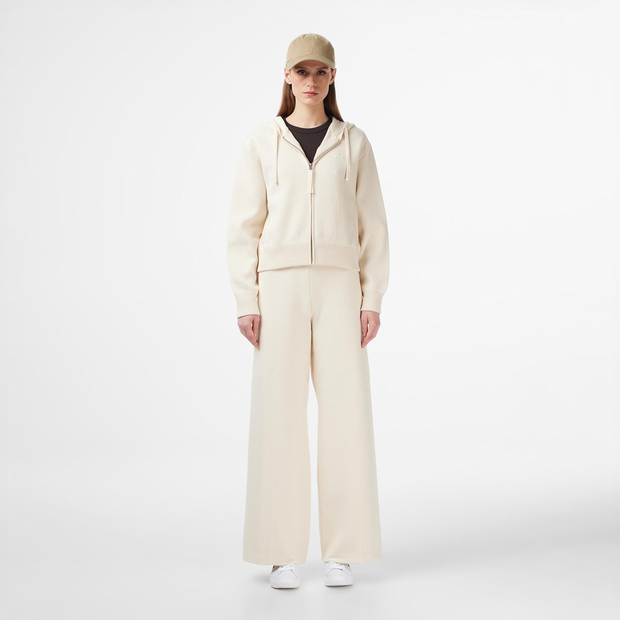 Lacoste Kadın Classic Fit Kapüşonlu Krem Hırka