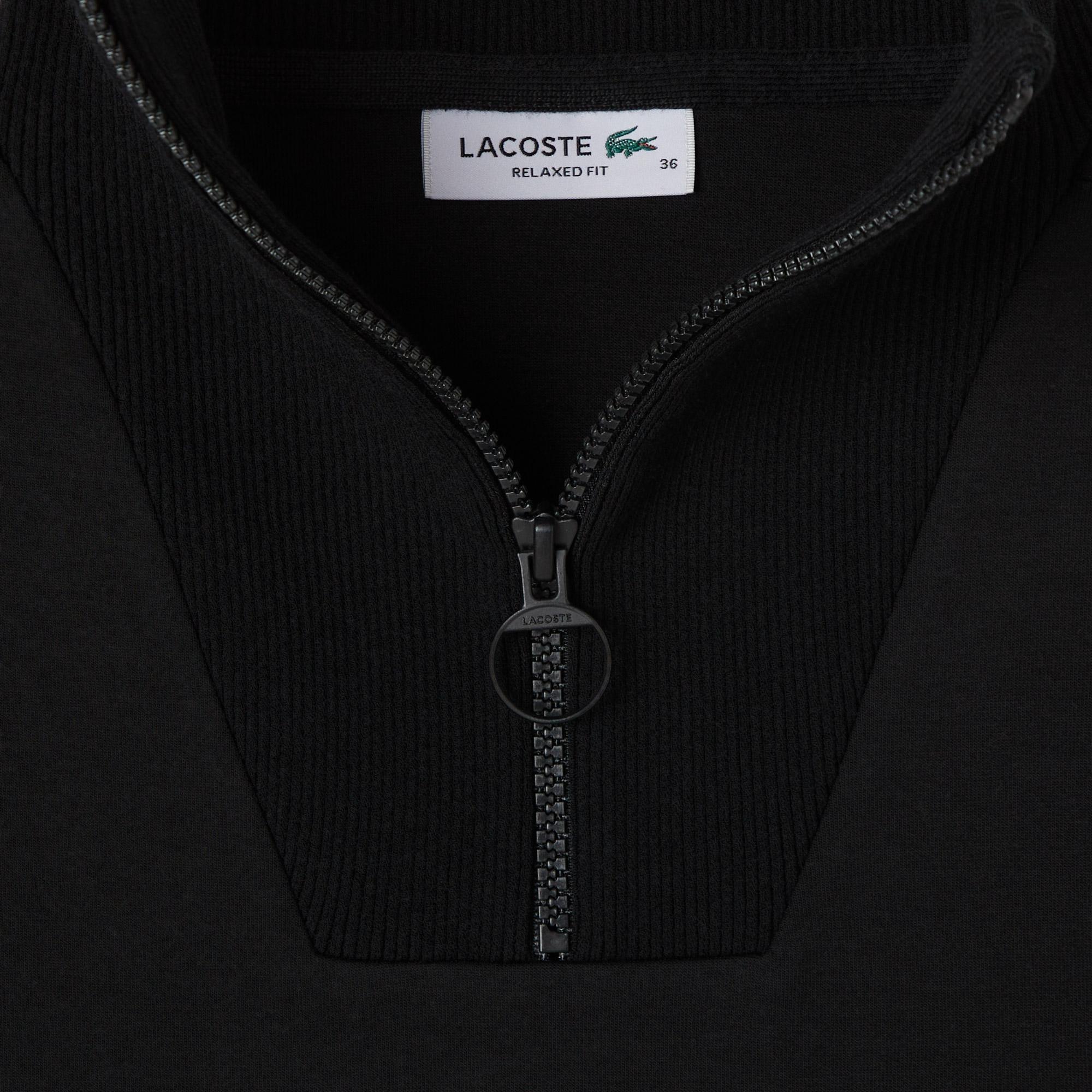 Lacoste Kadın Relaxed Fit Yarım Fermuarlı Siyah Sweatshirt