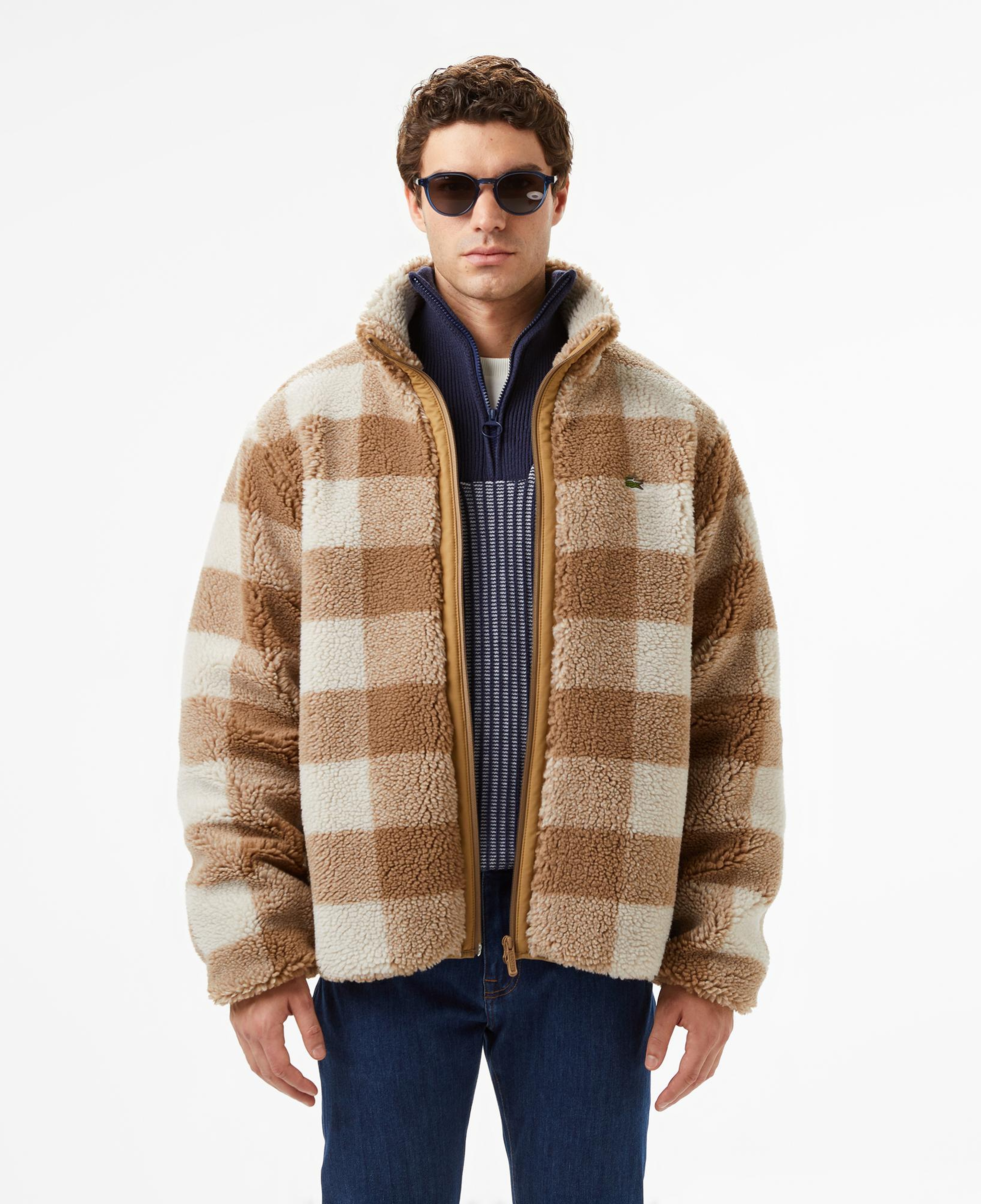 Lacoste Erkek Dik Yaka Ekose Bej Mont