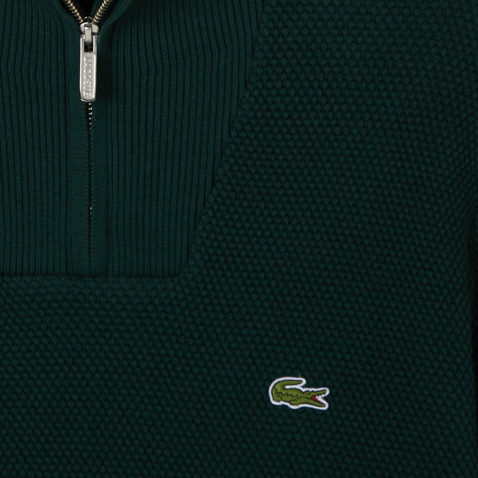 Lacoste Erkek Classic Fit Yarım Fermuarlı Yeşil Kazak
