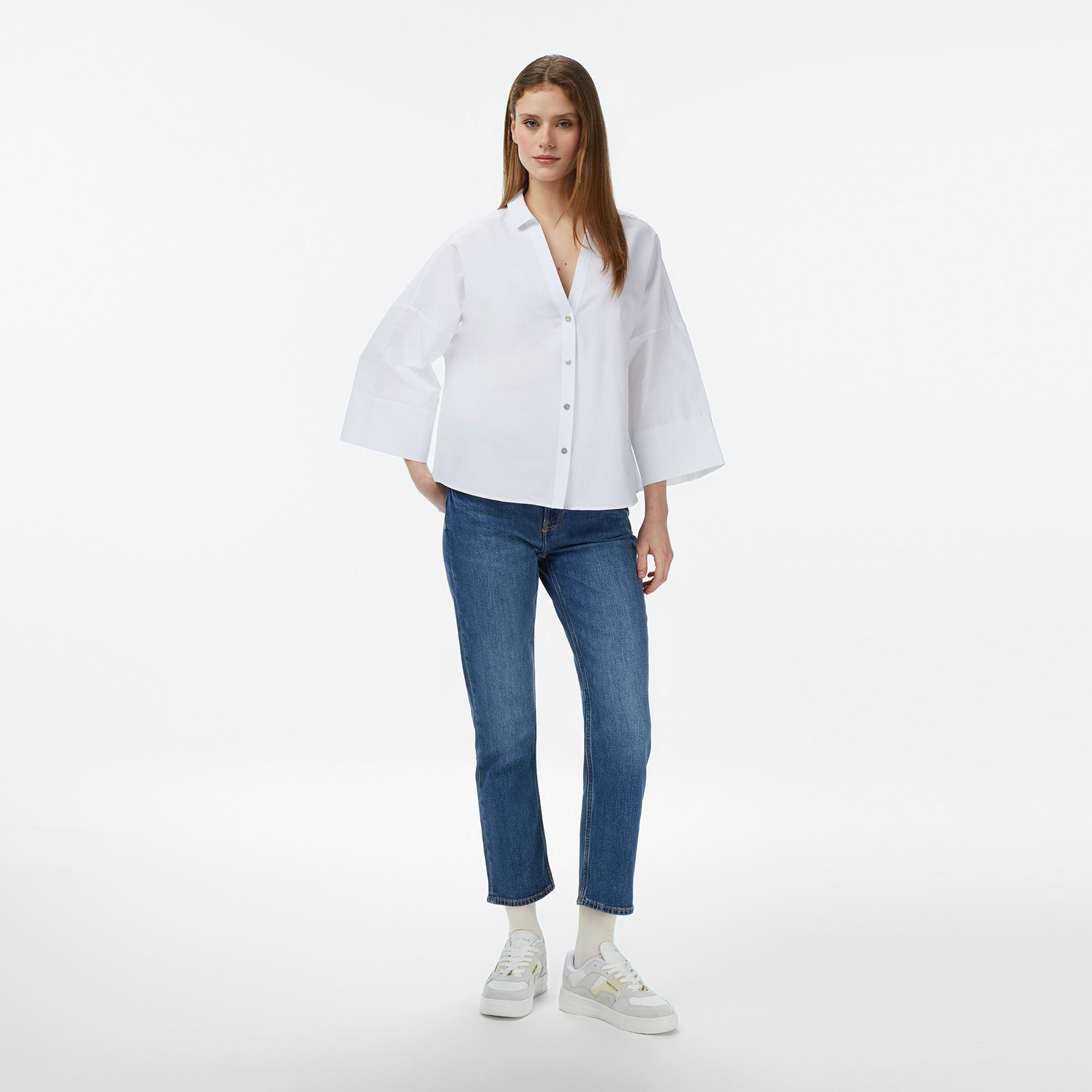 Nautica Kadın Beyaz Regular Fit Kısa Kollu Gömlek