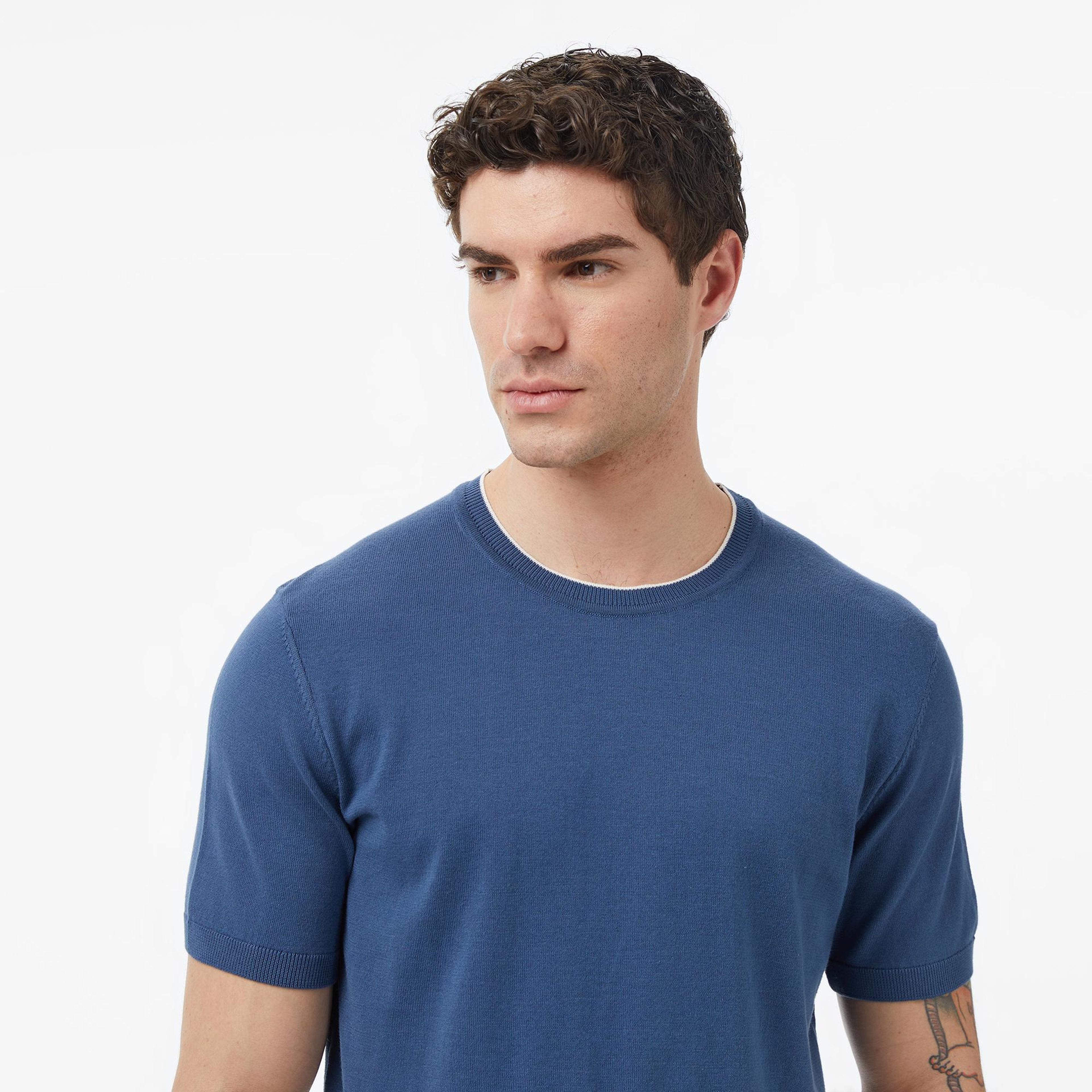 Nautica Erkek Mavi Regular Fit Kısa Kollu Triko