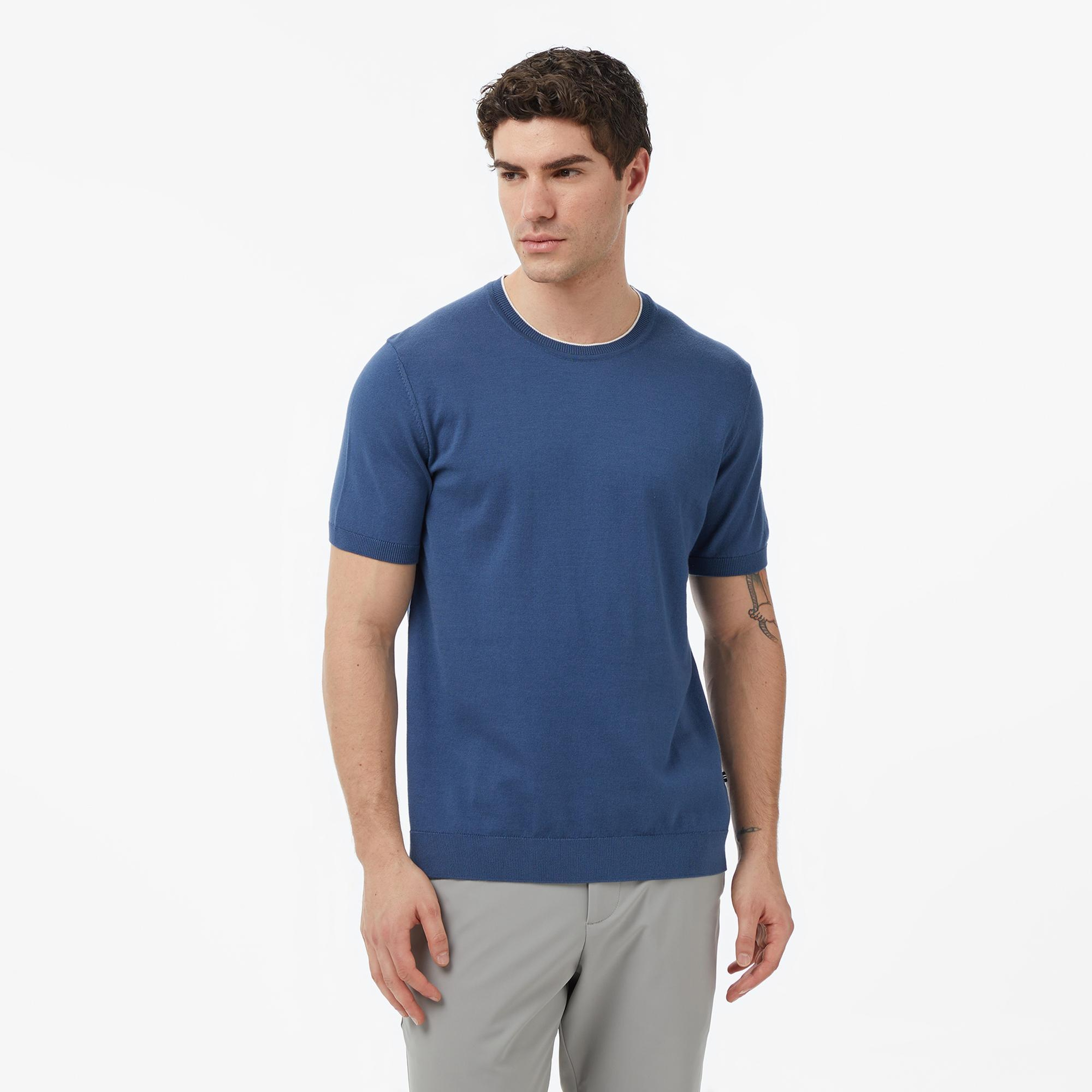 Nautica Erkek Mavi Regular Fit Kısa Kollu Triko