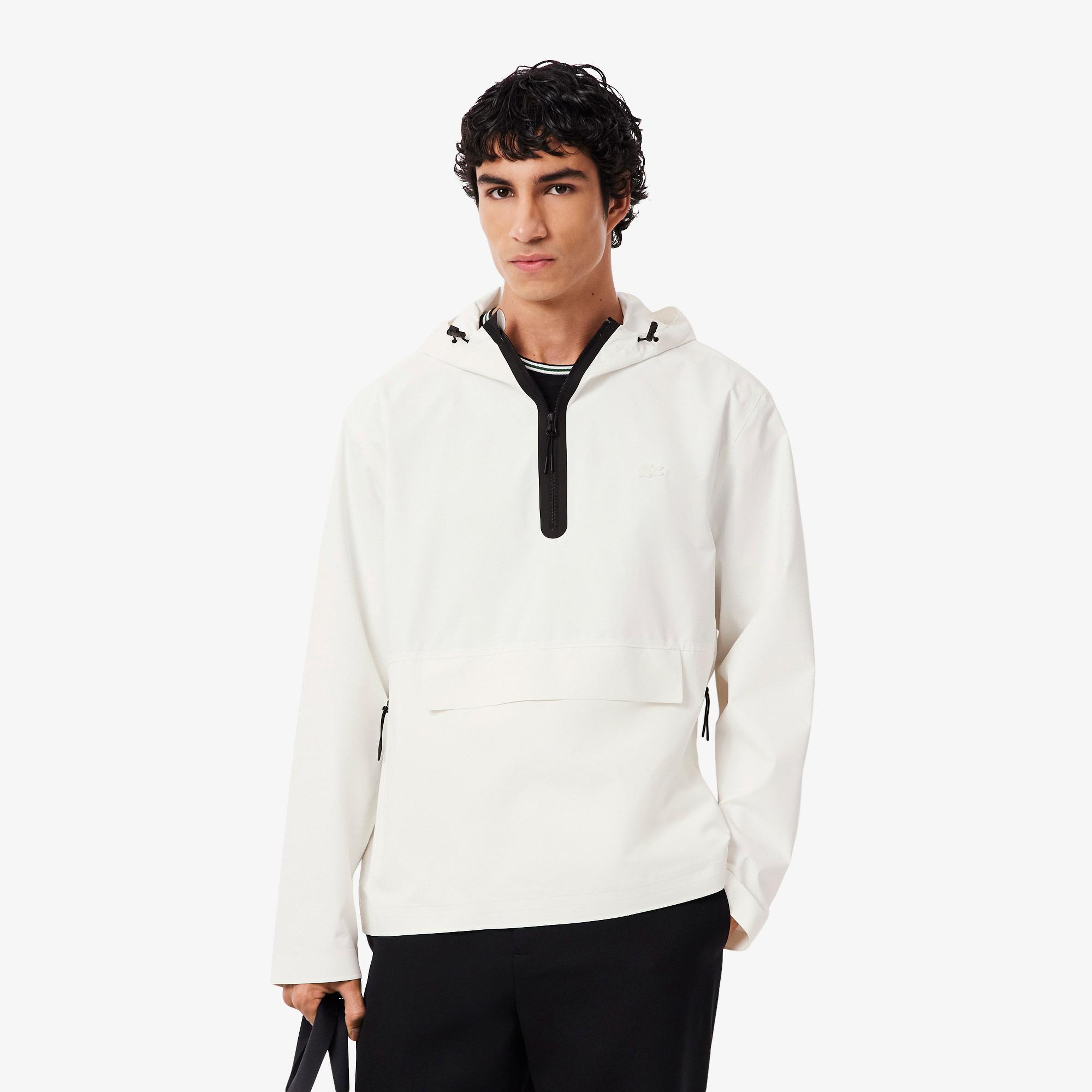 Lacoste Erkek Oversize Fit Kapüşonlu Beyaz Yağmurluk