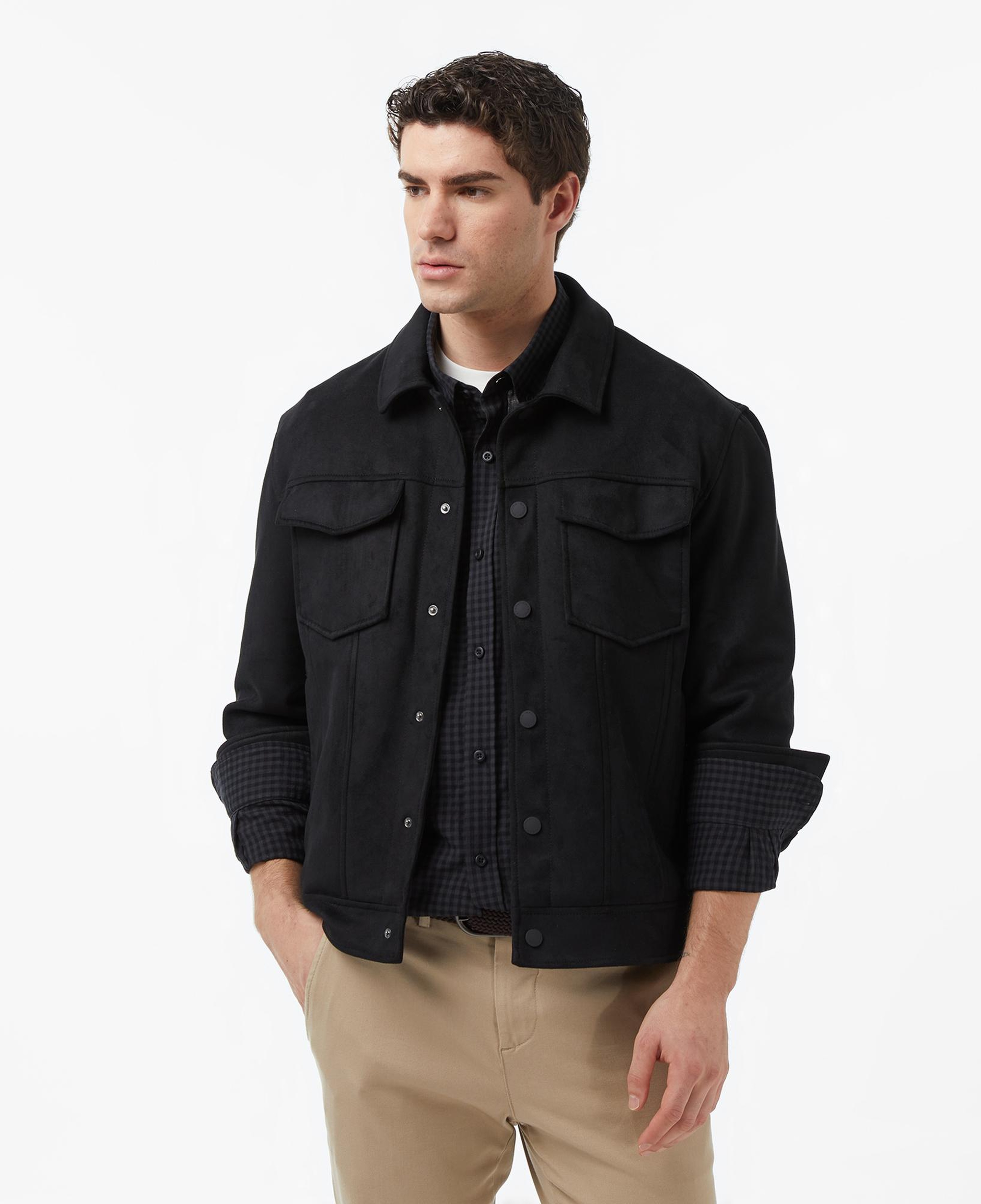 Nautica Erkek Siyah Regular Fit Süet Ceket